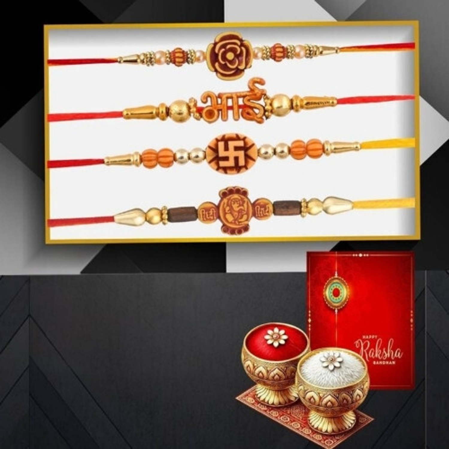 Image of Religious RK24 MB PAK 4xD5 Assorted Rakhi by Poorak