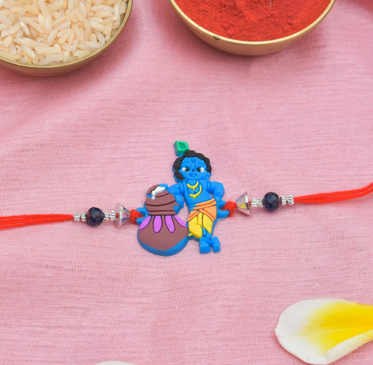 Kids Kids Rakhi Bracelet Raksha Sutra Rakhi Brother Sister With Roli Tilak Pack Of 1 Mauli Thread Rakhi, Chawal Roli Pack Set by Brown Leaf