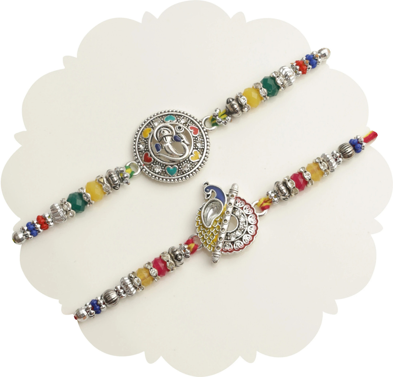 Image of Religious TR-RB23-Bro-Setof2Rakhi-NK006 Assorted Rakhi, Greeting Card, Chawal Roli Pack Set by TIED RIBBONS