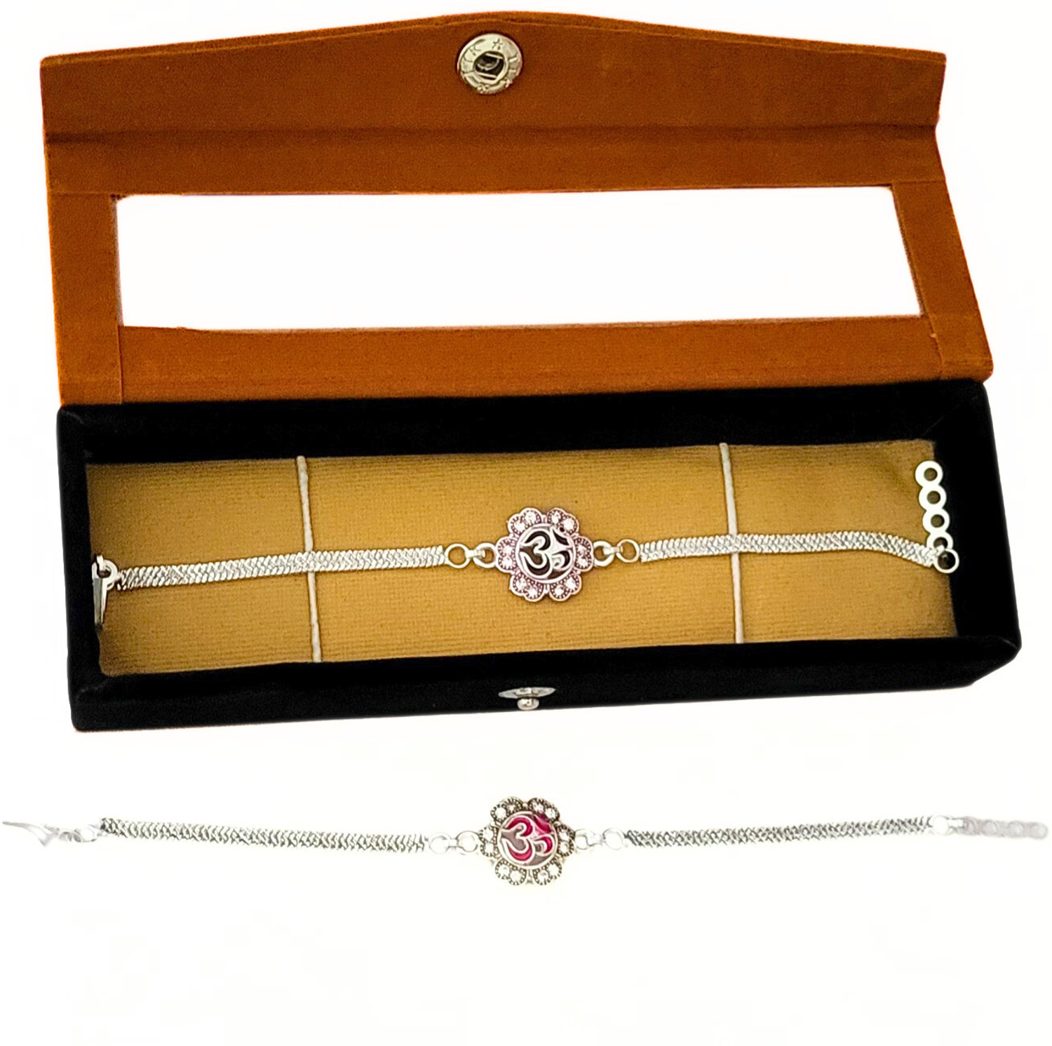 Image of Bracelet SILVER Rakhi for brothers Silver Chawal Roli Pack Set by JEWEL FUEL