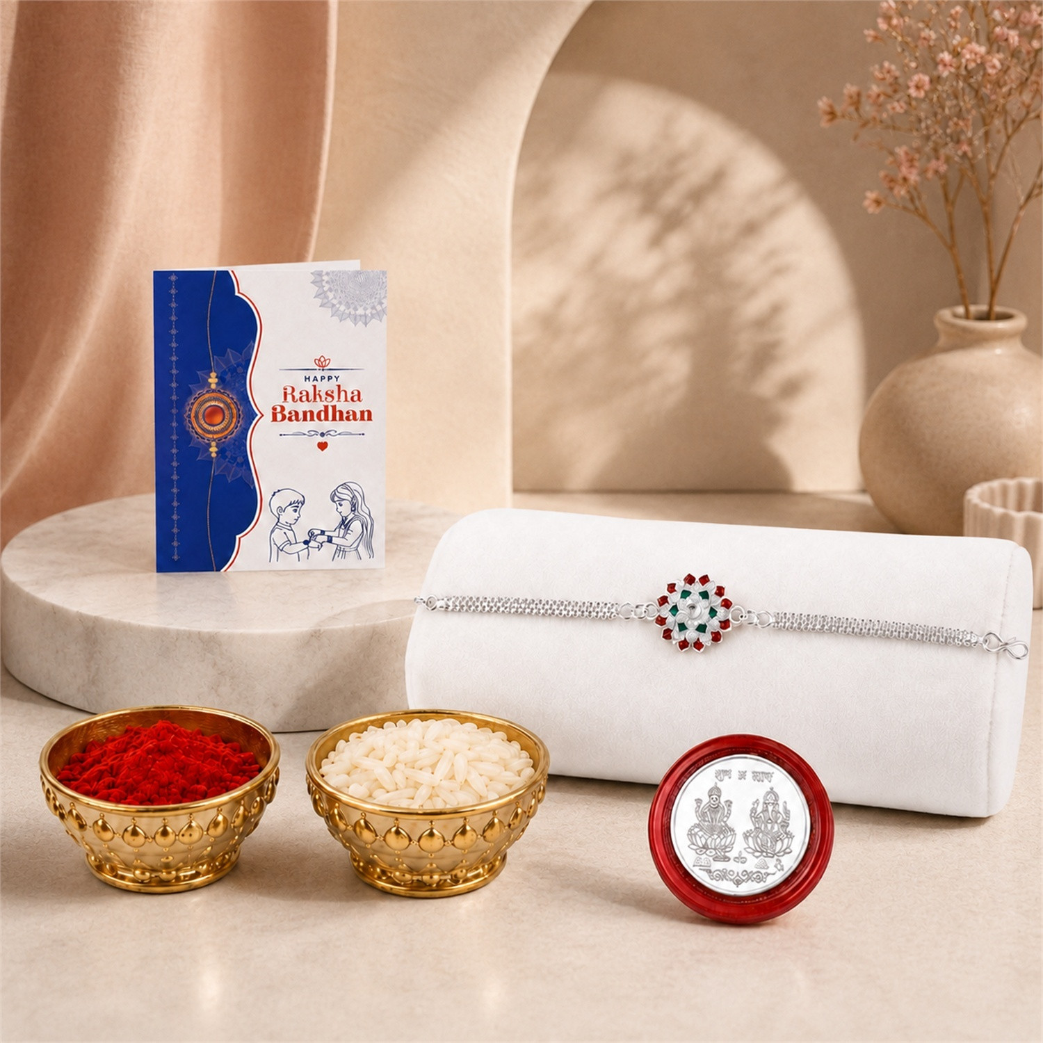 DeoDap Bracelet Rakhi Combo Gift Set for Brother ||Y22K1_A36 Assorted Rakhi (Rakhi, Roli&chaval, Greeting Card, Coin:)