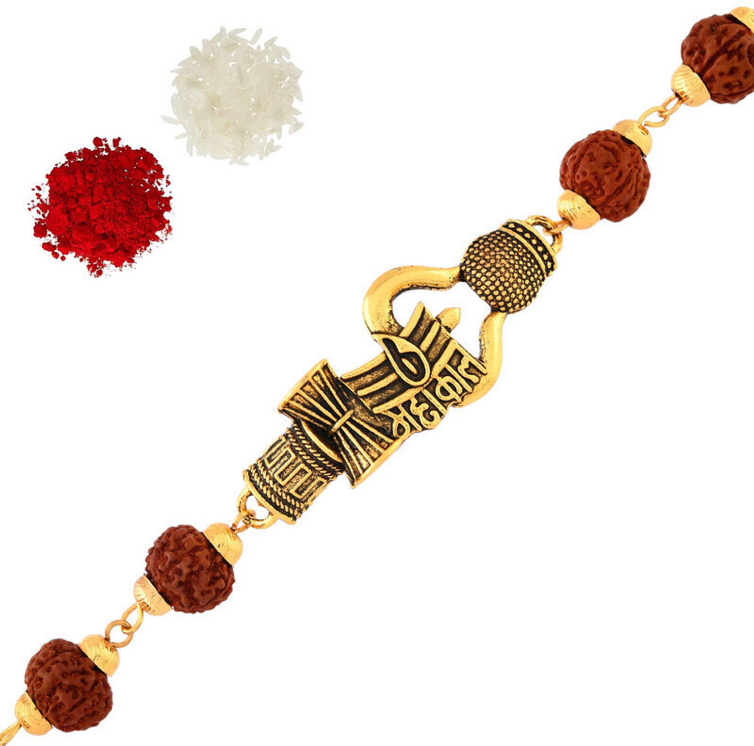 Image of Rudraksh 24-102-Rudraksh Braclet-Mahakal-1, Rakhi for brother Assorted Rakhi, Greeting Card, Chawal Roli Pack Set by PRIDE STORE