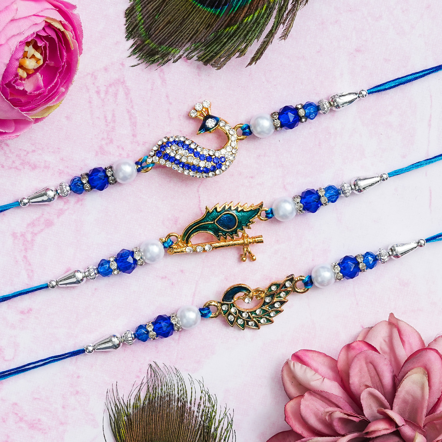 Image of Designer Peacock Set of 5 Rakhi for Brothers|Premium Rakhi Assorted Rakhi by Vinpal
