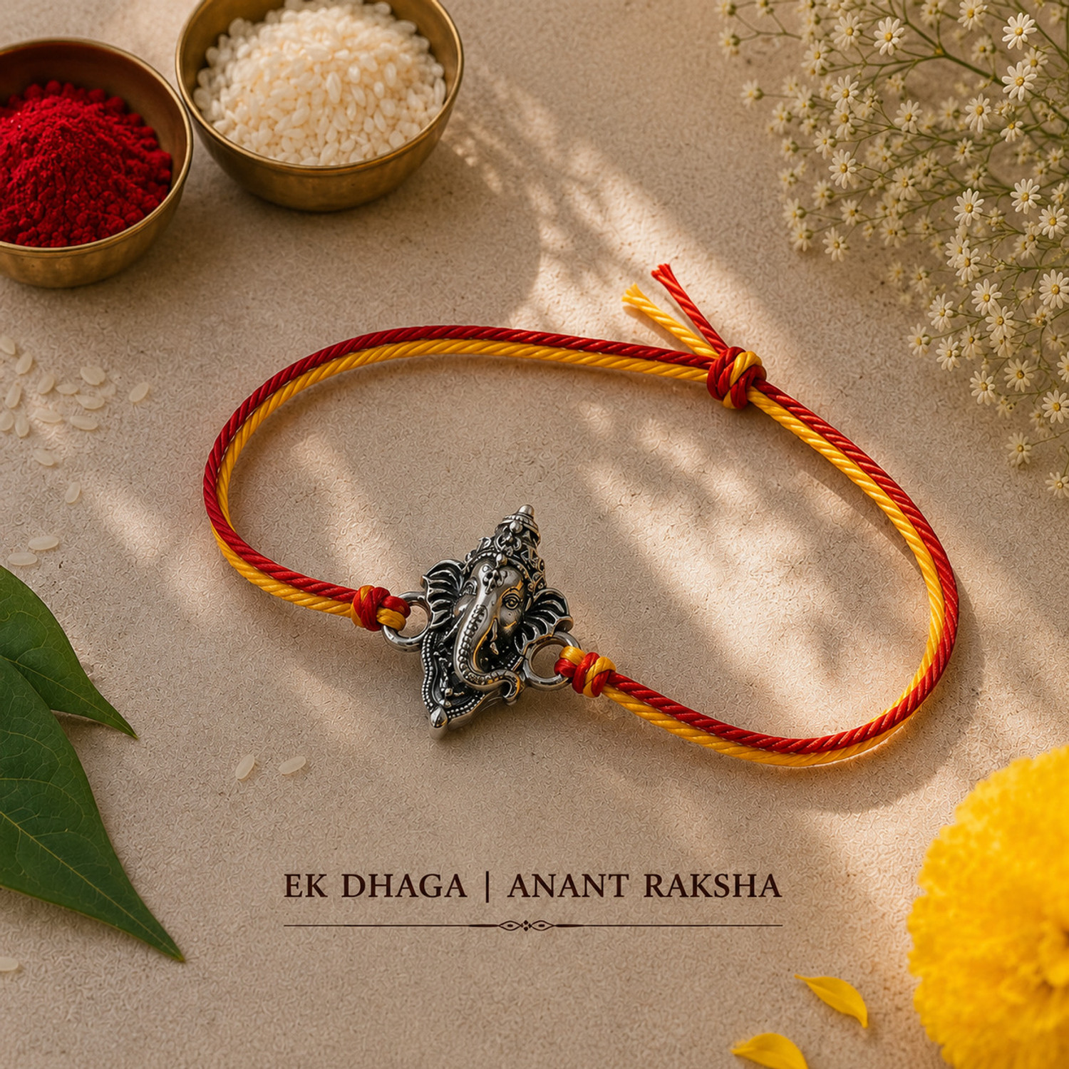 Image of Religious GAN-RAKHI-01 Mauli Thread Rakhi by Dakshis