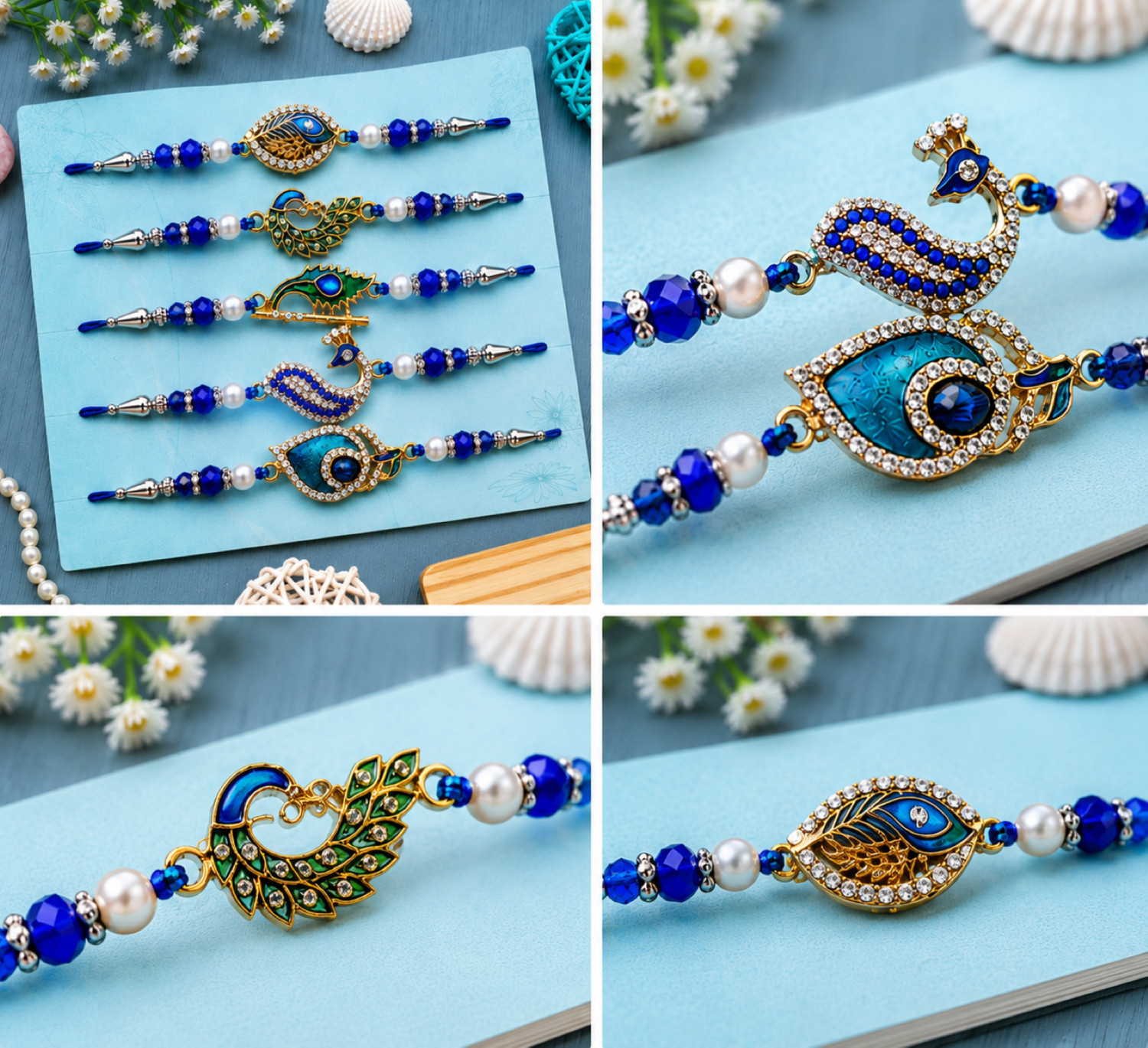 Image of Designer Peacock Set of 5 Rakhi for Brothers|Premium Rakhi Assorted Rakhi by Vinpal