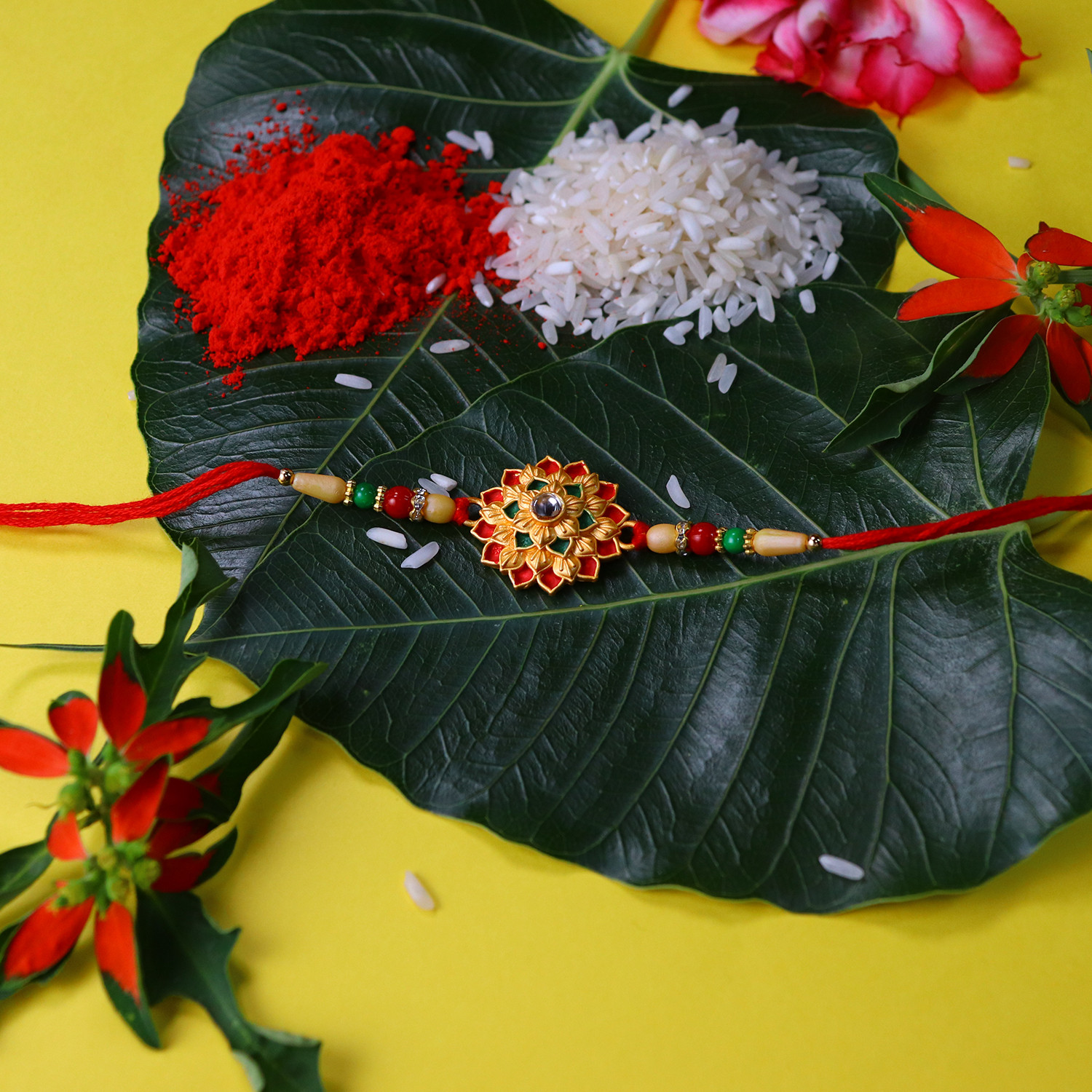 Image of Designer Rakhi Combo for Brother with Chocolate Almond (32-GM)Rakhi Set | Y23K1 501 CA32 Assorted Rakhi by DeoDap