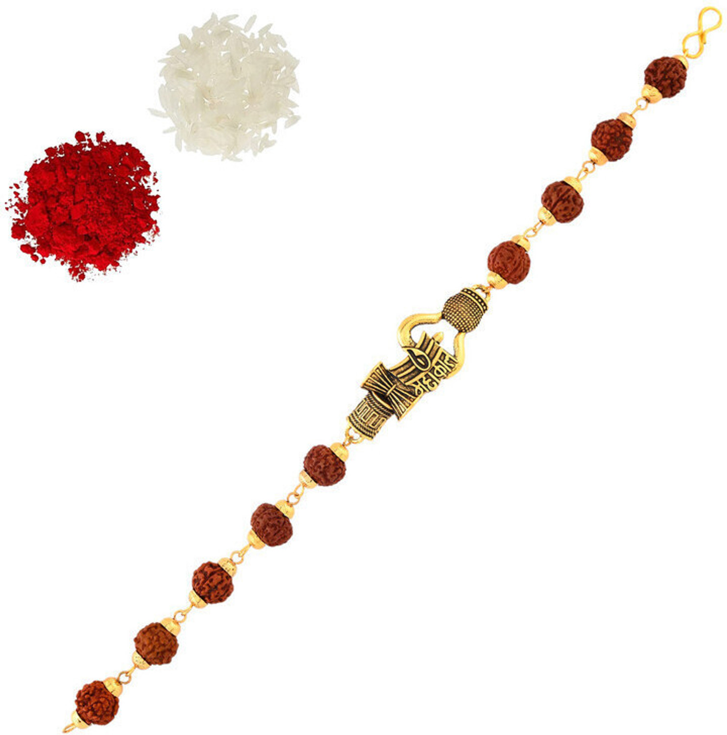 Image of Rudraksh 24-102-Rudraksh Braclet-Mahakal-1, Rakhi for brother Assorted Rakhi, Greeting Card, Chawal Roli Pack Set by PRIDE STORE