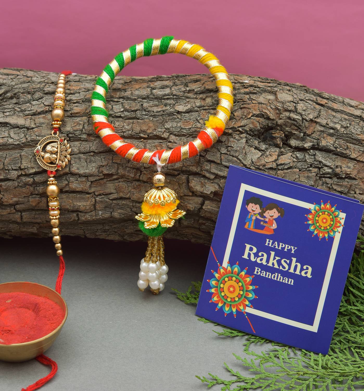 Bhaiya Bhabhi Rakhi for Brother and Bhabhi - Kanha Bro- Rakhi Set of 4 with Card & Roli Chawal Gold, Mauli Thread Rakhi, Greeting Card, Chawal Roli Pack Set by arvind's