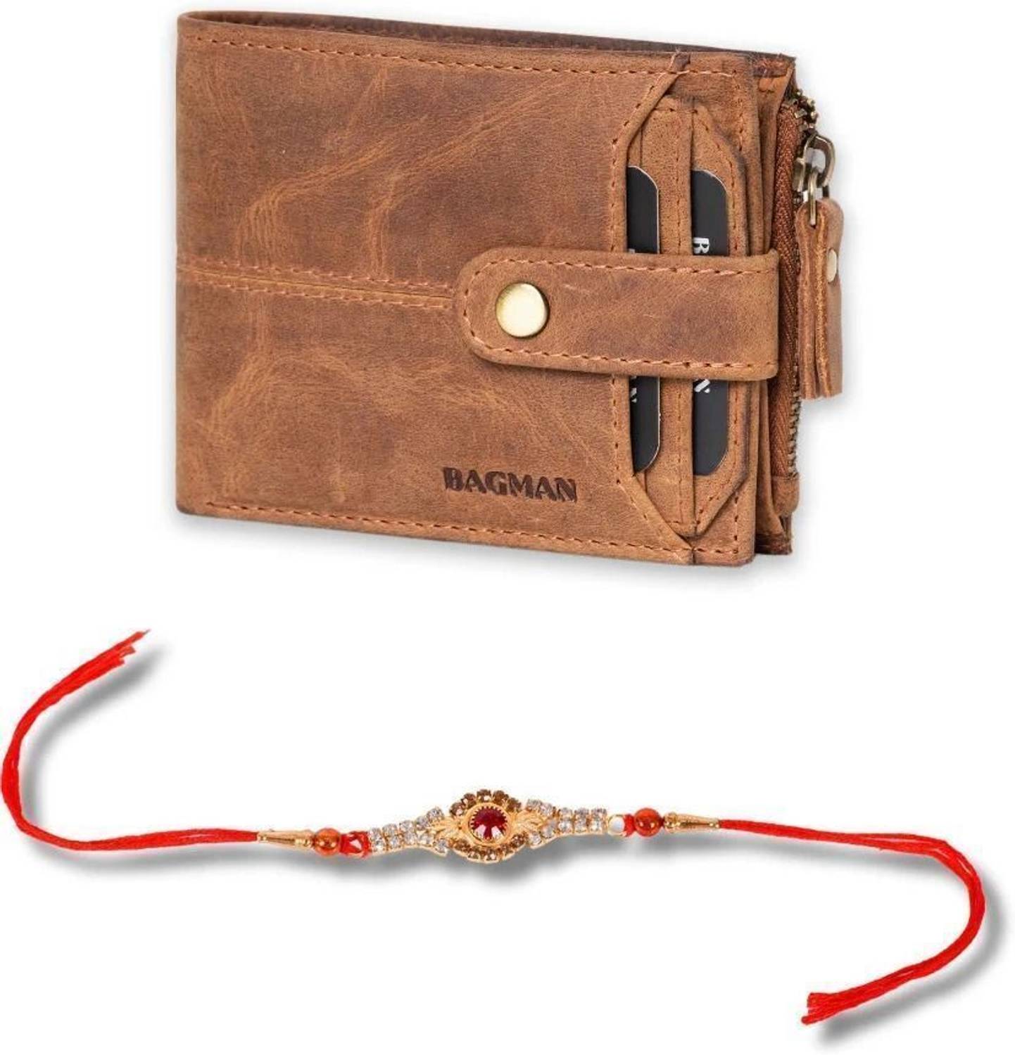 Designer RAKHI GIFT 12 Mauli Thread, Pearl Wallet, Rakhi Set by BAGMAN