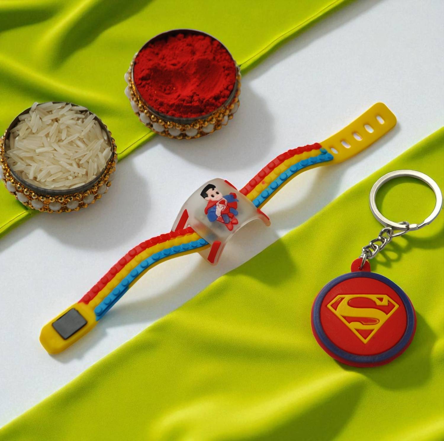 Kids Led Light Rakhi Band with Keychain Plastic (PVC) Bracelet, Key Ring Set by ARTISTIC INDIA