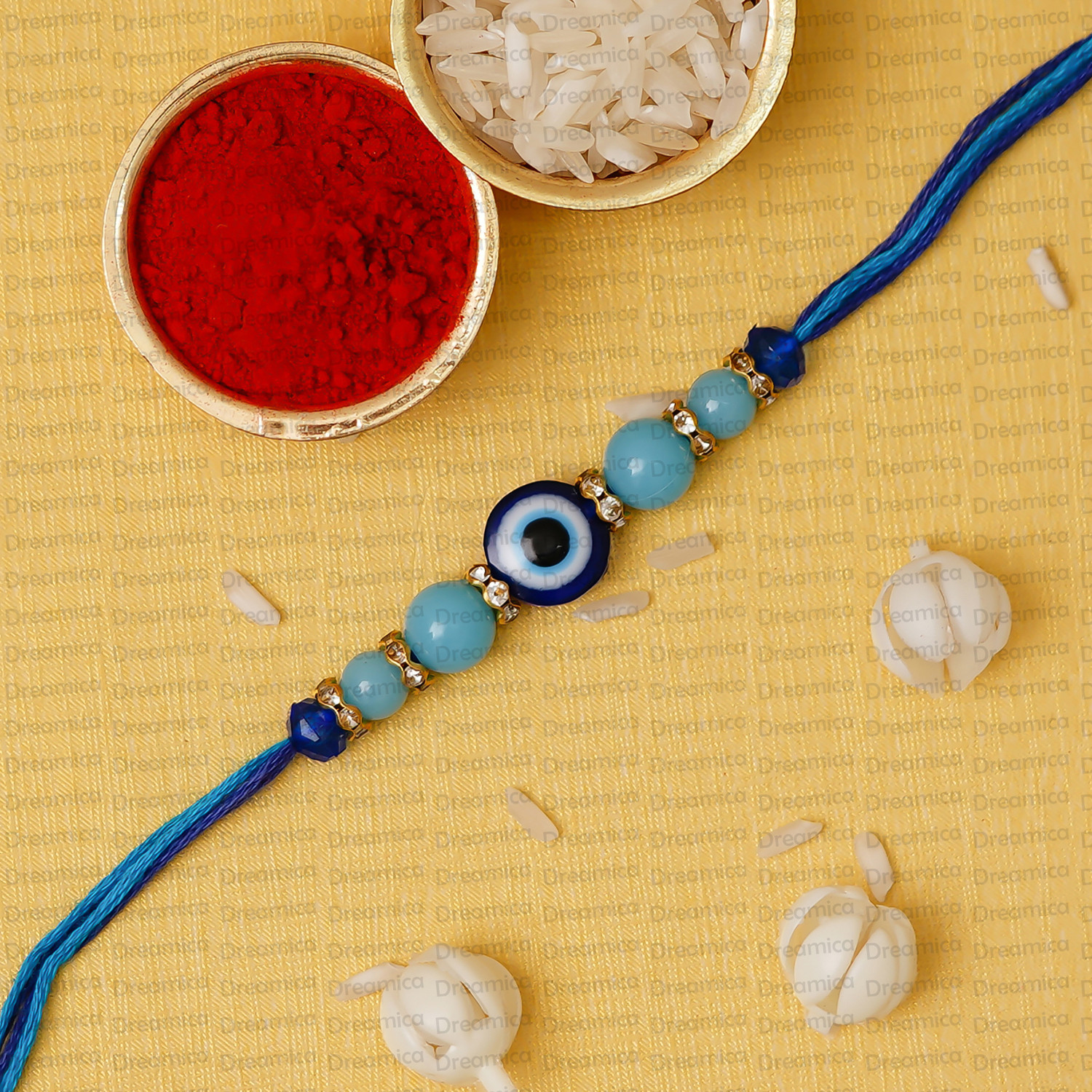 Image of Designer DRM-RAKHI-5118 Assorted Rakhi, Showpiece, Chawal Roli Pack, Greeting Card Set by Dreamica