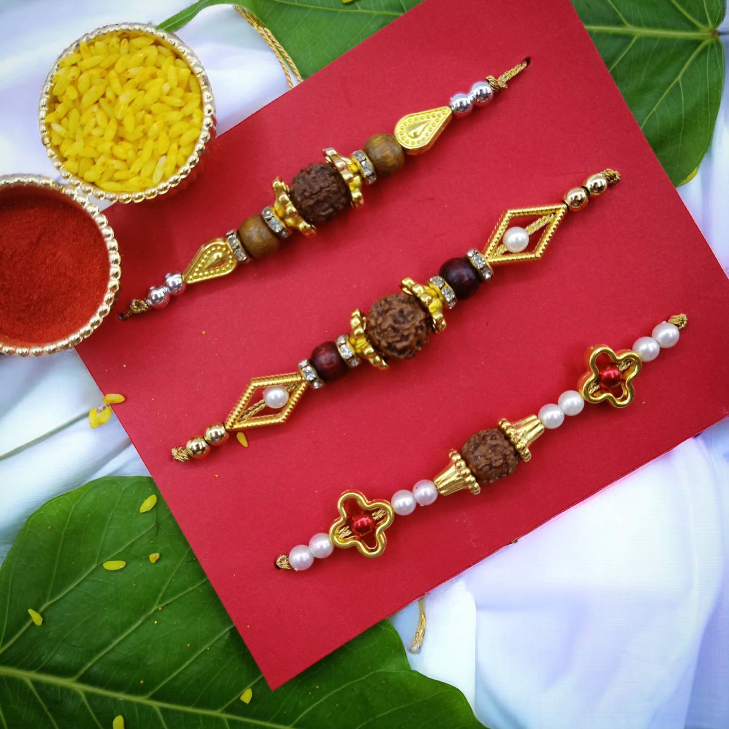 Rudraksh Bhaiya Rakhi Set Zardosi Rakhi, Greeting Card Set by ADCOM