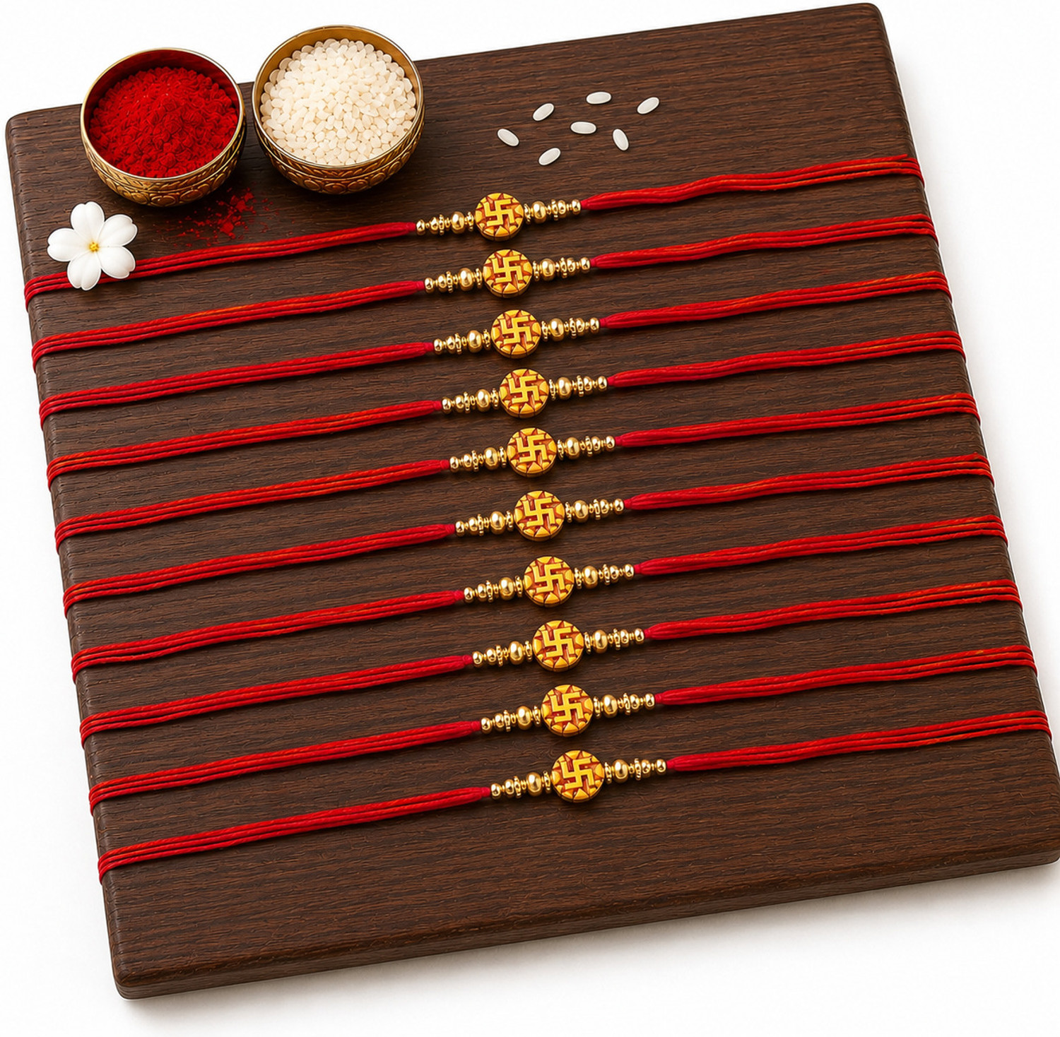 Image of Thread Premium Traditional Rakhi Set of 10 for Brother 2122 Mauli Thread Chawal Roli Pack, Rakhi Set by EcoTail