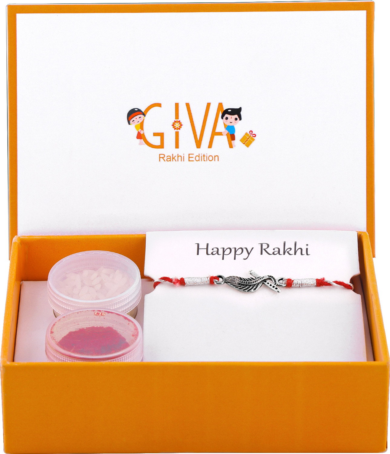 Image of Designer RK084 Silver Rakhi, Chawal Roli Pack Set by GIVA