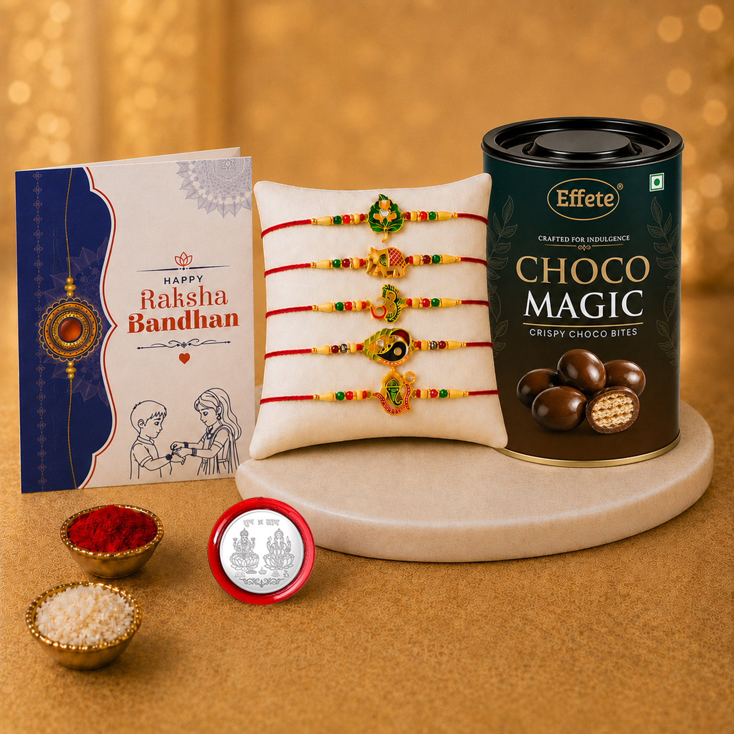Image of Designer Rakhi Combo Gift Set for Brother |Cocho Delight 96Gm|Chocolate|Y22K5 NC31 CD Pearl Rakhi by DeoDap