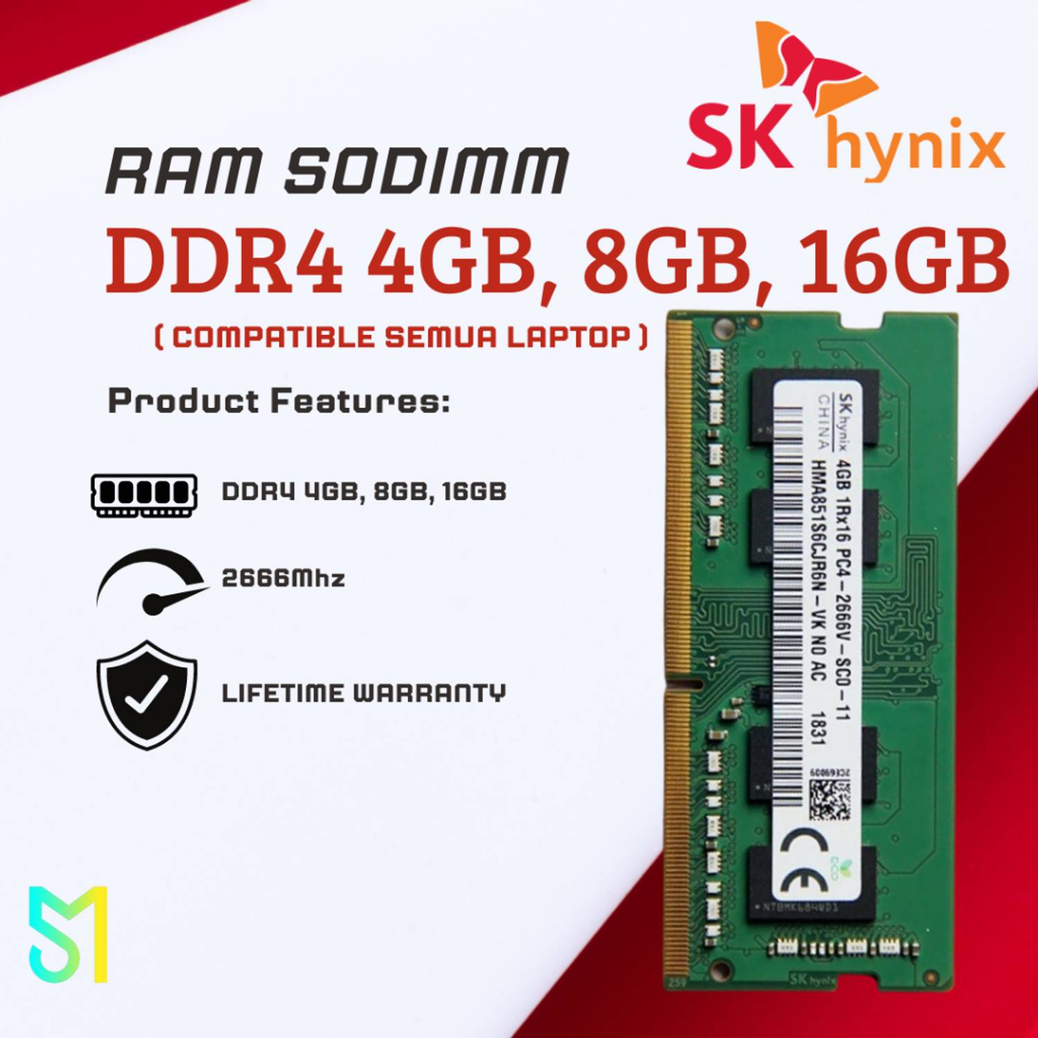 Sk Hynix PC4-2666V DDR4 8 GB (Dual Channel) Laptop (2666MHZ) - Sk
