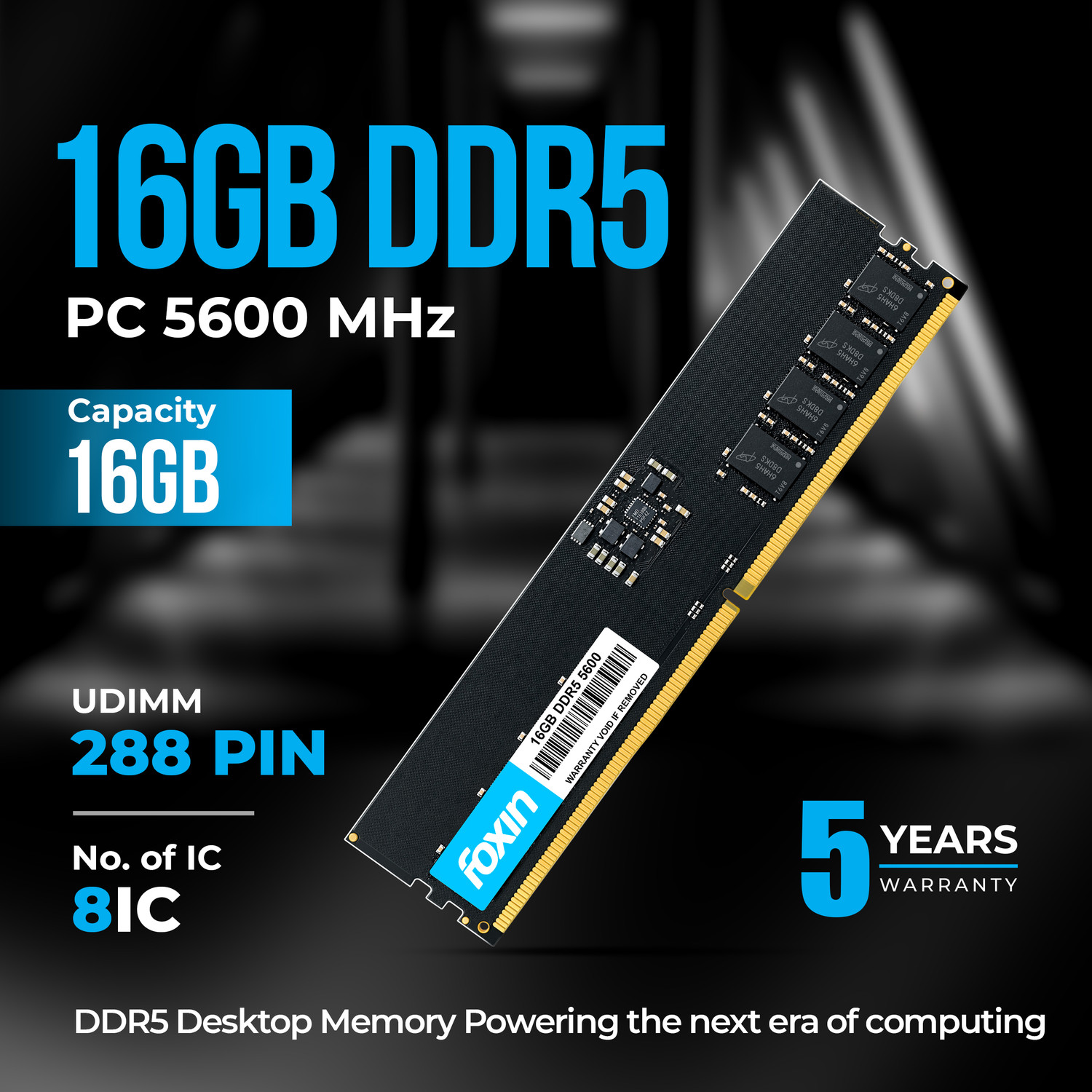 Image of Foxin RAM - UDIMM DDR5 16 GB (Dual Channel) PC (16GB DDR5 Desktop RAM 5600MHz)