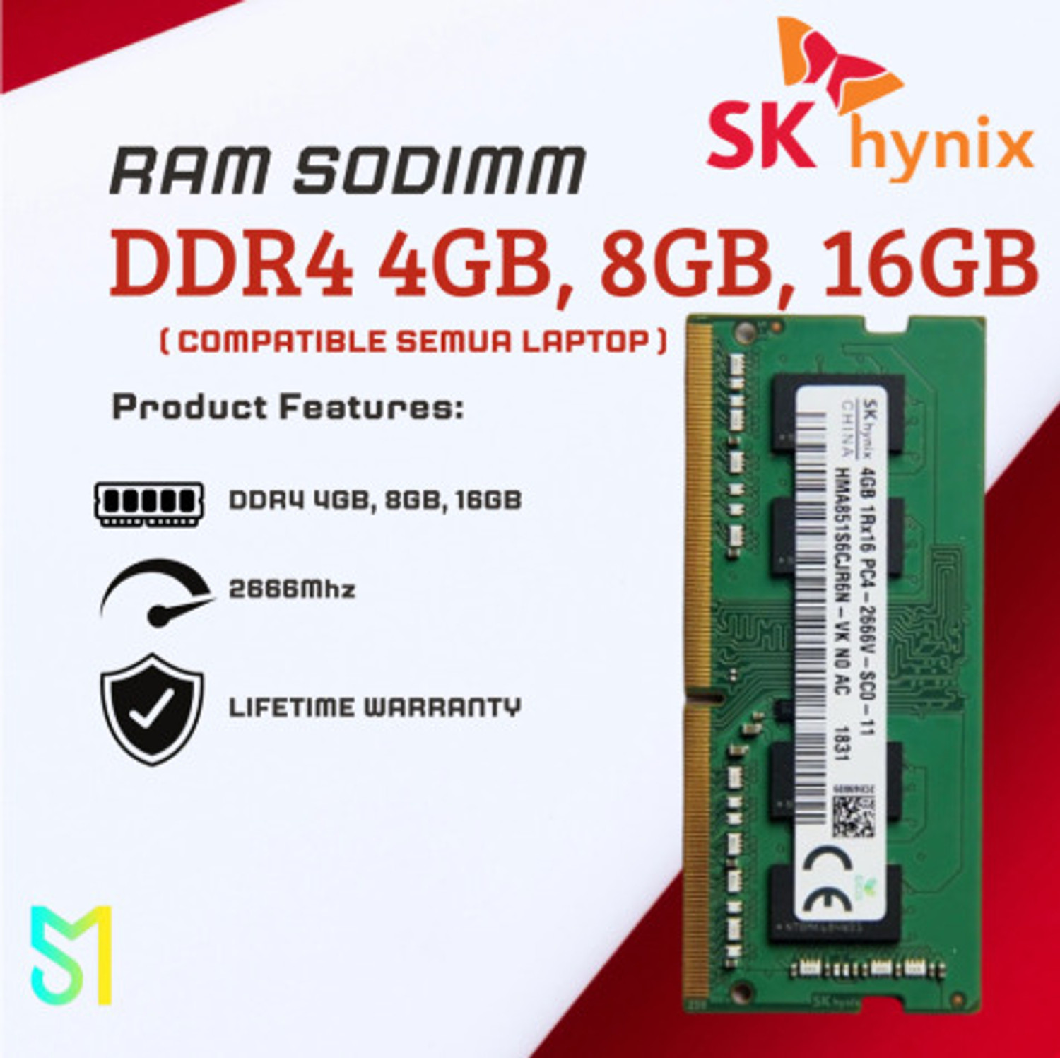 Image of Sk Hynix PC-3200AA DDR4 16 GB (Dual Channel) Laptop (3200AA)