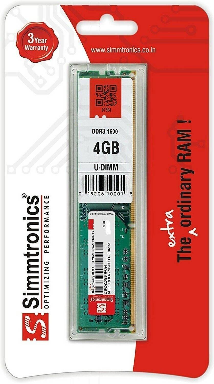 simtronics 4 GB DDR3 1600 DDR3 4 GB (Single Channel) PC (Simmtron