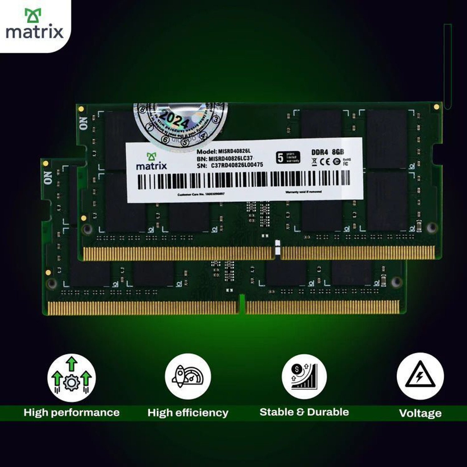 Image of Matrix DDR4 DDR4 8 GB (Single Channel) Laptop DDR4 (DDR4 8GB SO-DIMM RAM for Laptop)
