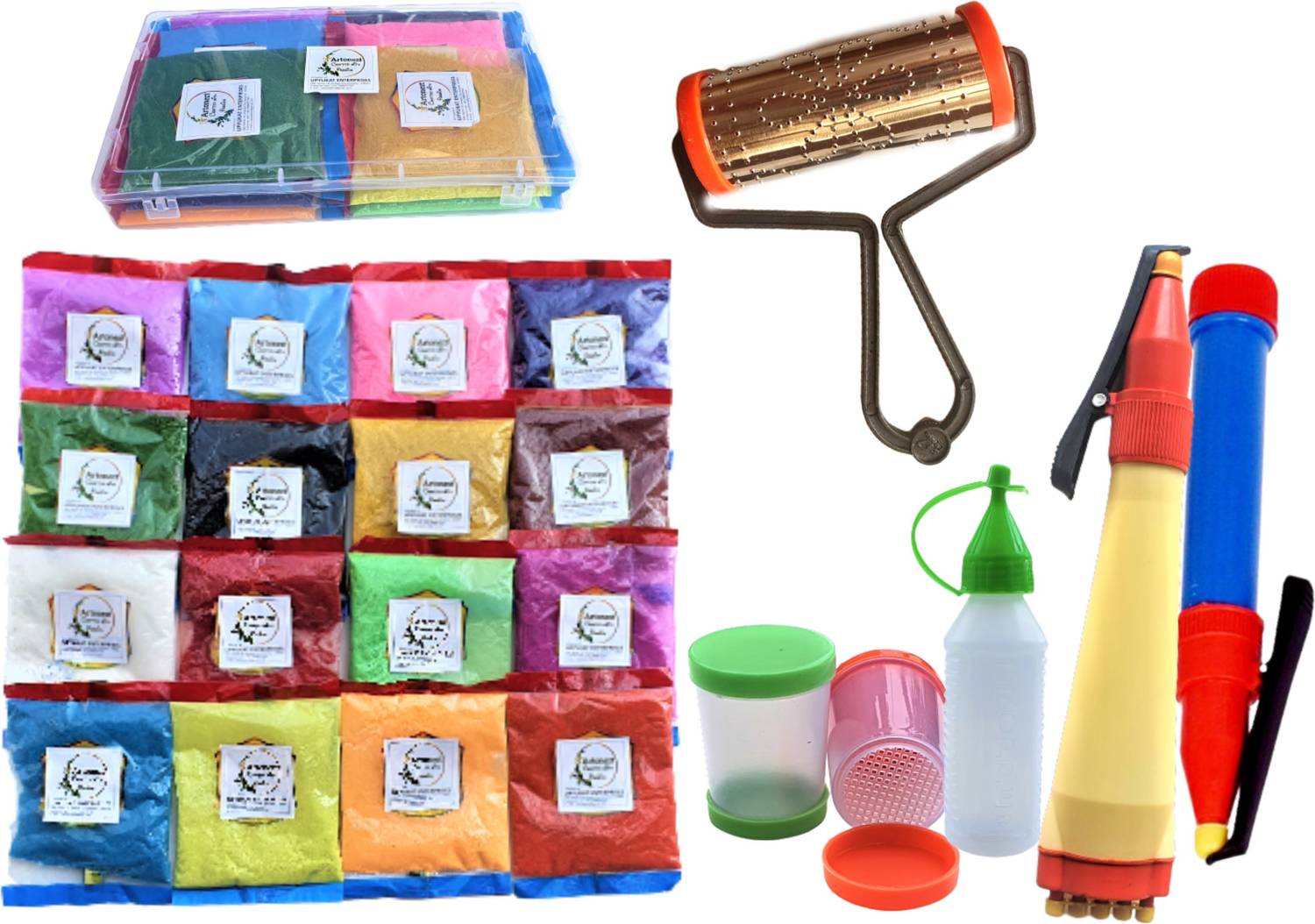 Artonezt Rangoli Making Stencils Set of 28 + 2 Fillers + 5 Squeeze Rangoli Color Bottle Rangoli Stencil