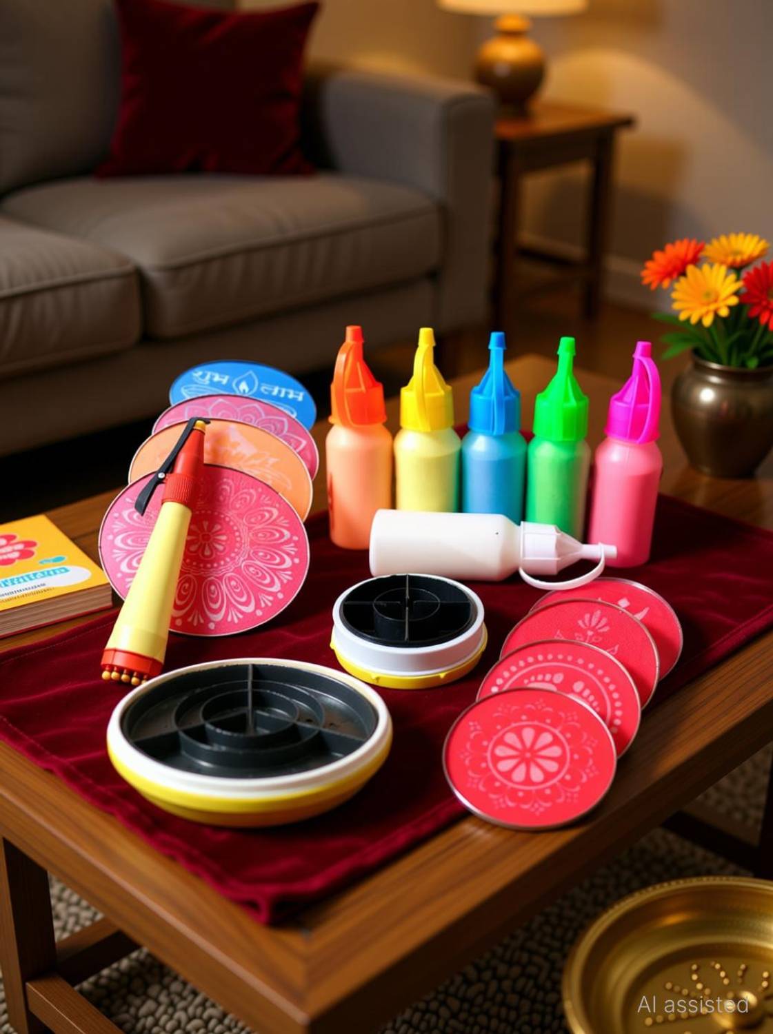 Artonezt 2 Magic Rangoli Stamp (4"+8"), 6 Rangoli Powder Bottles, 10 Stencils, 1 Pen Rangoli Stencil