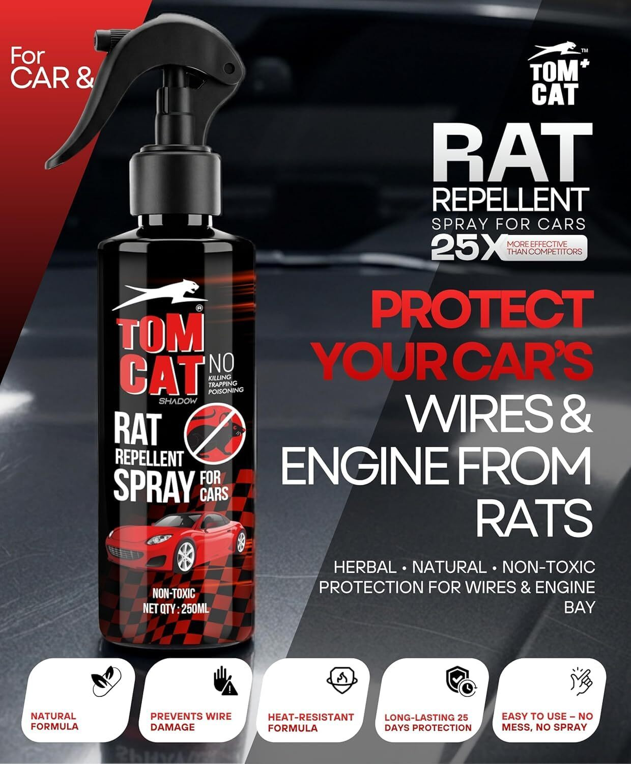 Image of TOM CAT SHADOW Rat Repellent Spray Car Highly Effective, Leak Free Repellent Easy to Spray