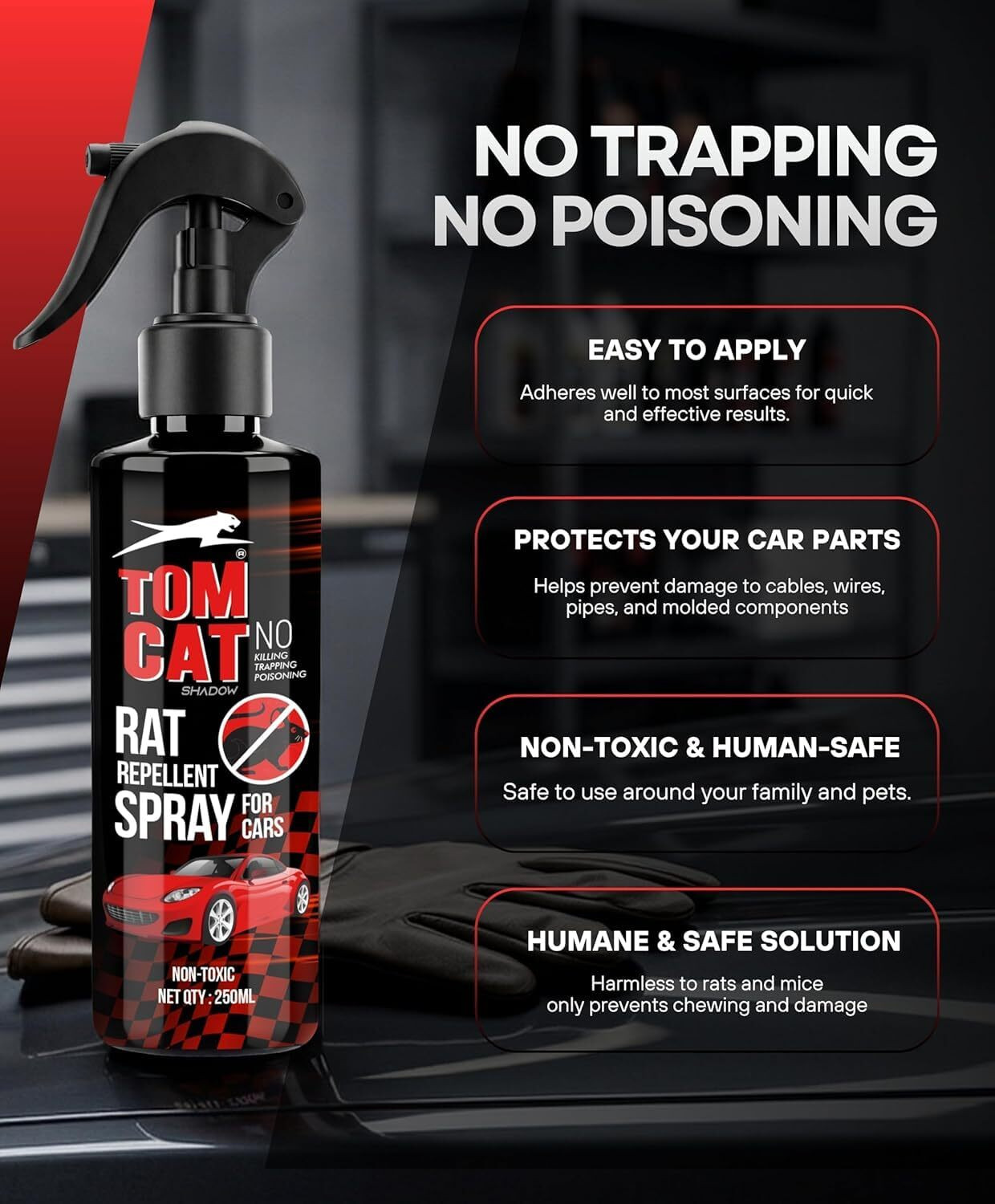 Image of TOM CAT SHADOW Rat Repellent Spray Car Highly Effective, Leak Free Repellent Easy to Spray