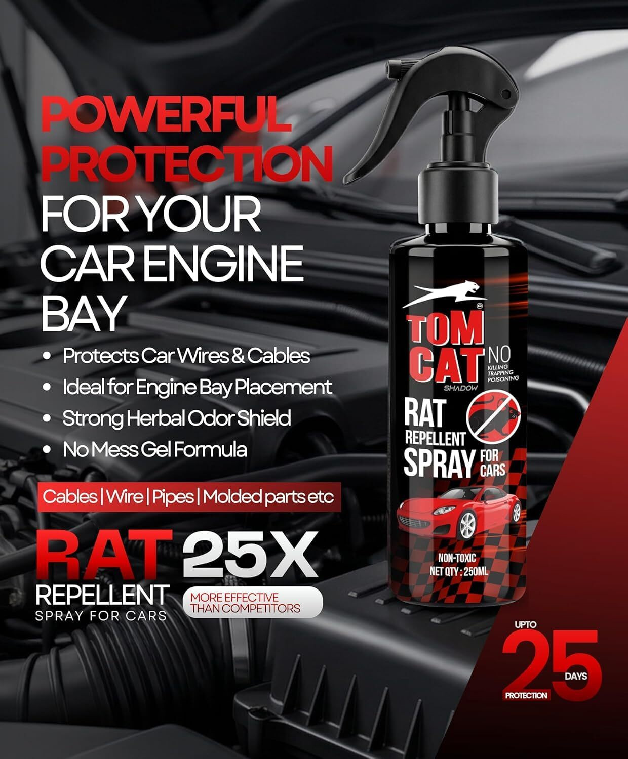 Image of TOM CAT SHADOW Rat Repellent Spray Car Highly Effective, Leak Free Repellent Easy to Spray