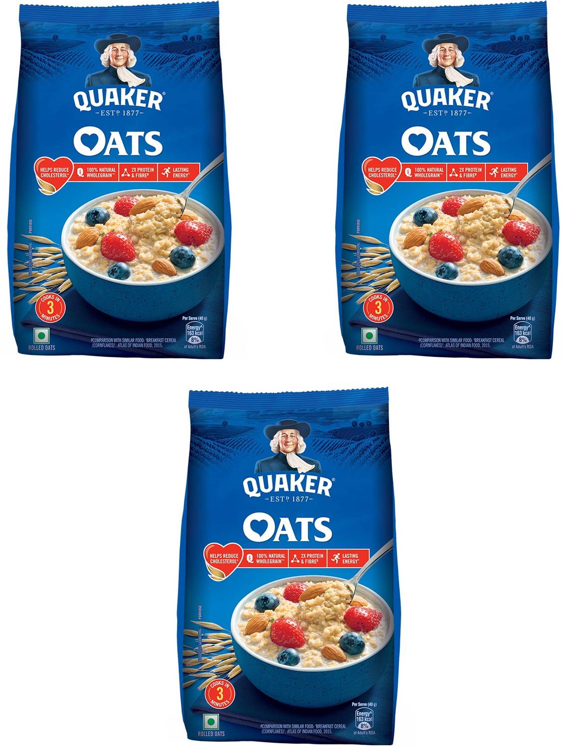 Quaker Rolled Oats Natural Wholegrain - Pack of 3 (400g x 3) - Image 1