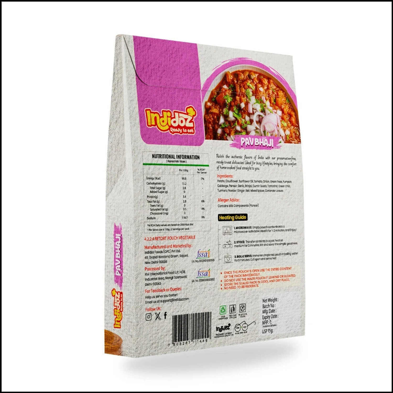 Image of Indidoz by Indidoz Pav Bhaji | Buttery Veg Mash | Ready Meal | Serves 2