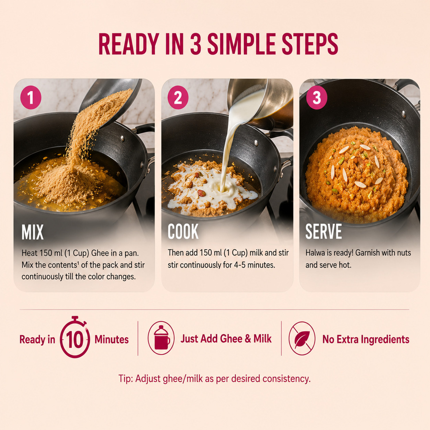 Image of INDIMIX Instant Ready to Cook Moong Dal Halwa Mix | Ready In 3 Steps | Healthy & Tasty 200 g