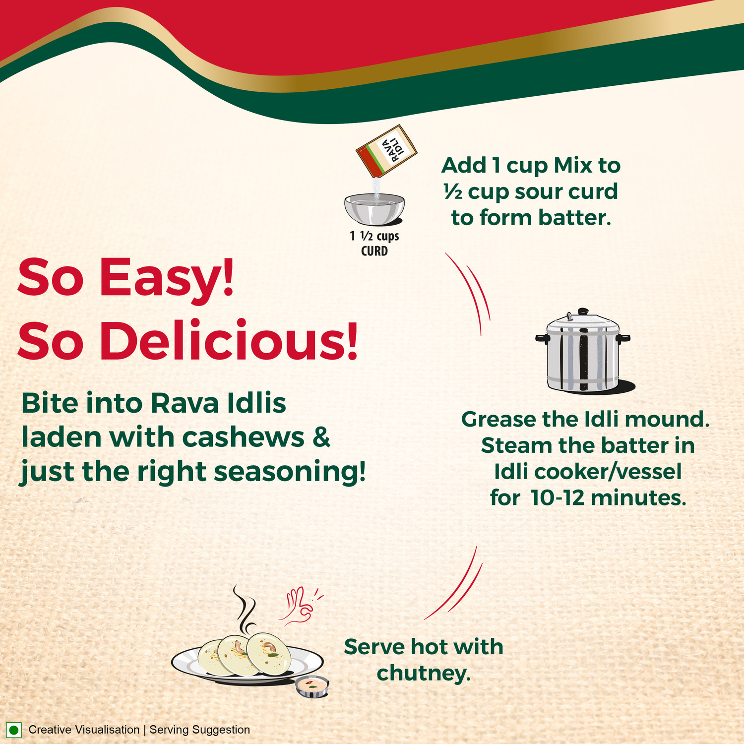 Image of AASHIRVAAD Rava Idli Instant Mix, Easy to Make|50 Rava Idlis in 3 Steps 500 g