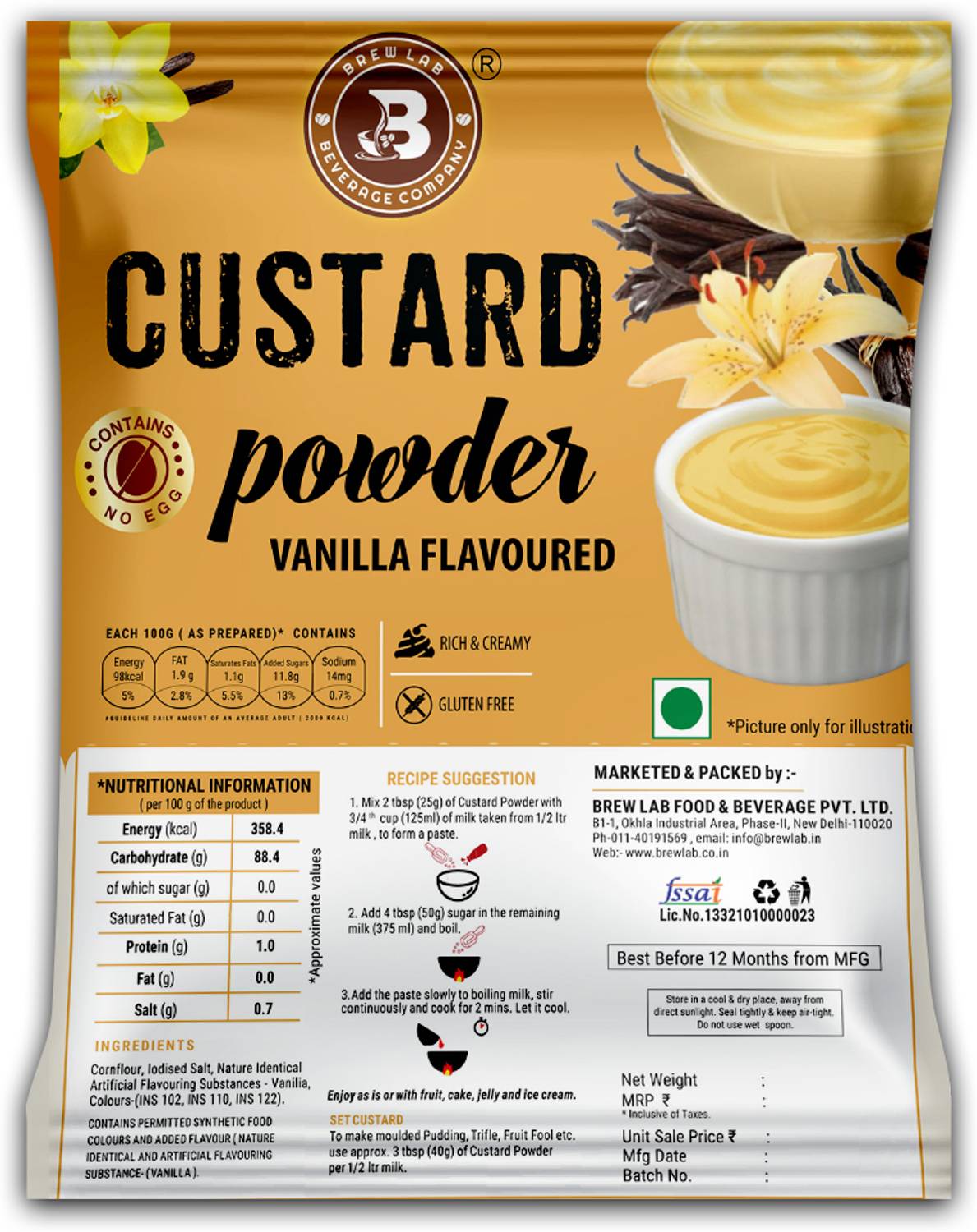 Brew Lab Vanilla Custard Powder 2-Minute Preparation Makes Sm