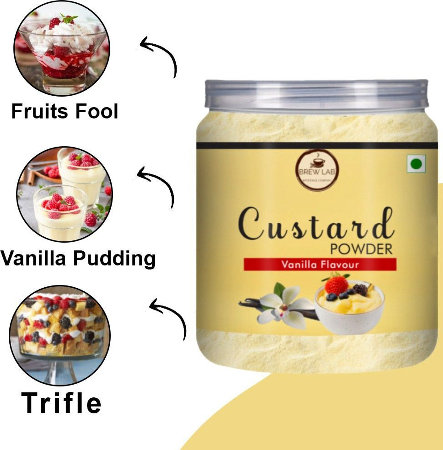 Image of Brew Lab Vanilla Flavor Custard Powder | For Fruit Custard, Milkshake ,Pudding & Desserts 250 g