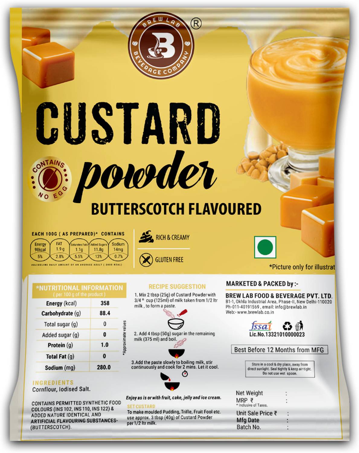 Brew Lab Butterscotch Custard Powder 2-Minute Preparation Mak