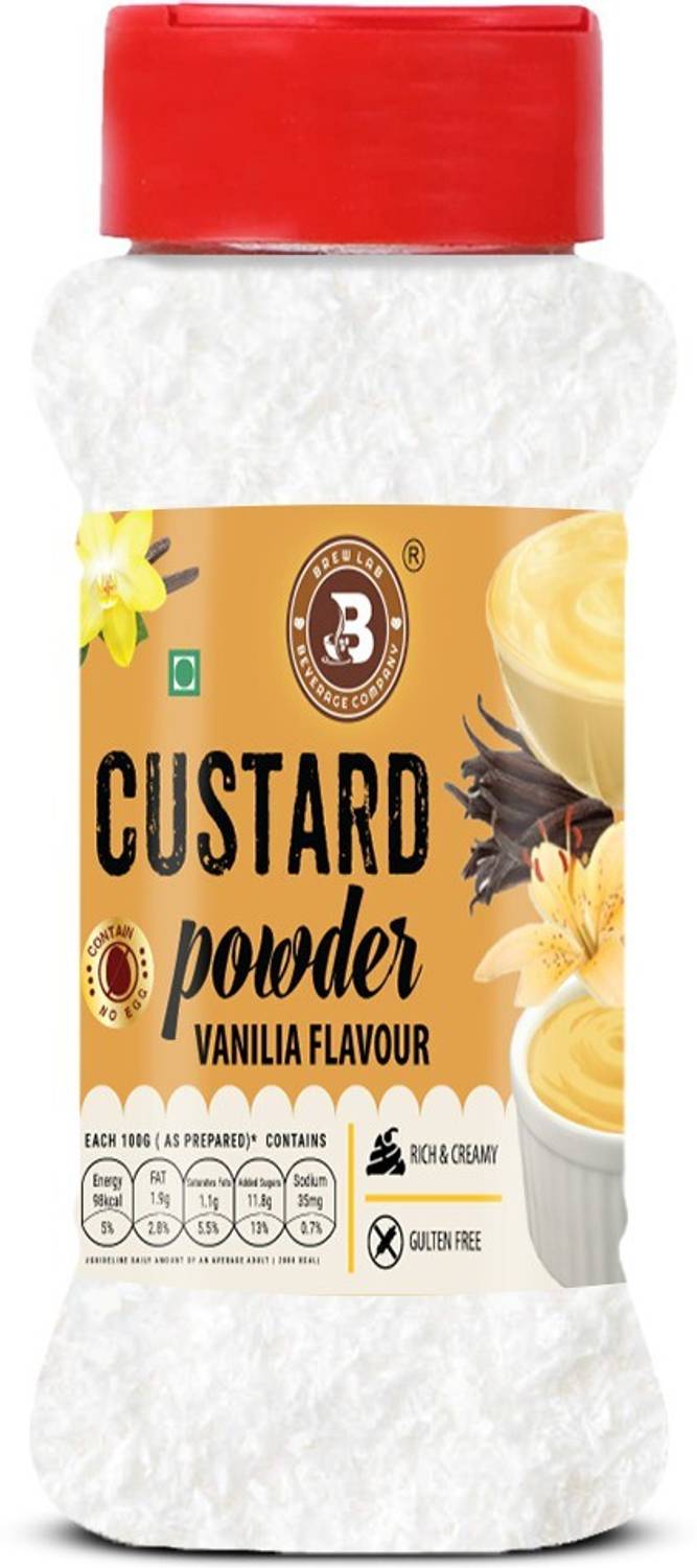 Brew Lab Vanilla Flavor Custard Powder | For Fruit Salad, Pudding, Milkshake & Desserts 100 g