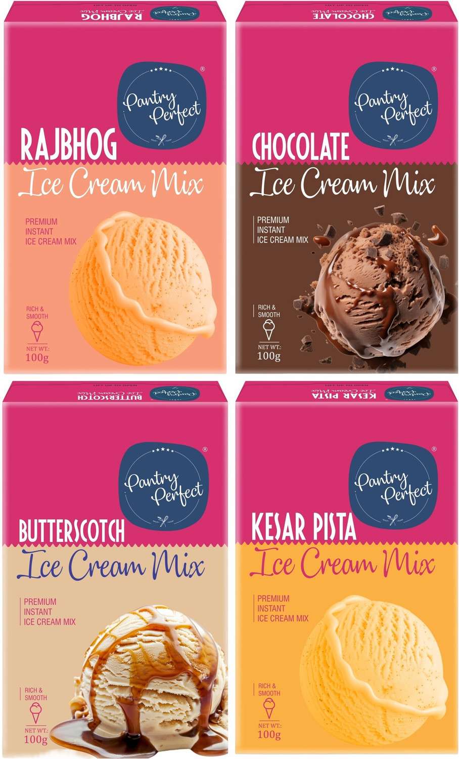 Image of Pantry Perfect Rajbhog, Chocolate, Butterscotch & Kesar Pista Ice Cream Mix I Rich & Smooth 400 g