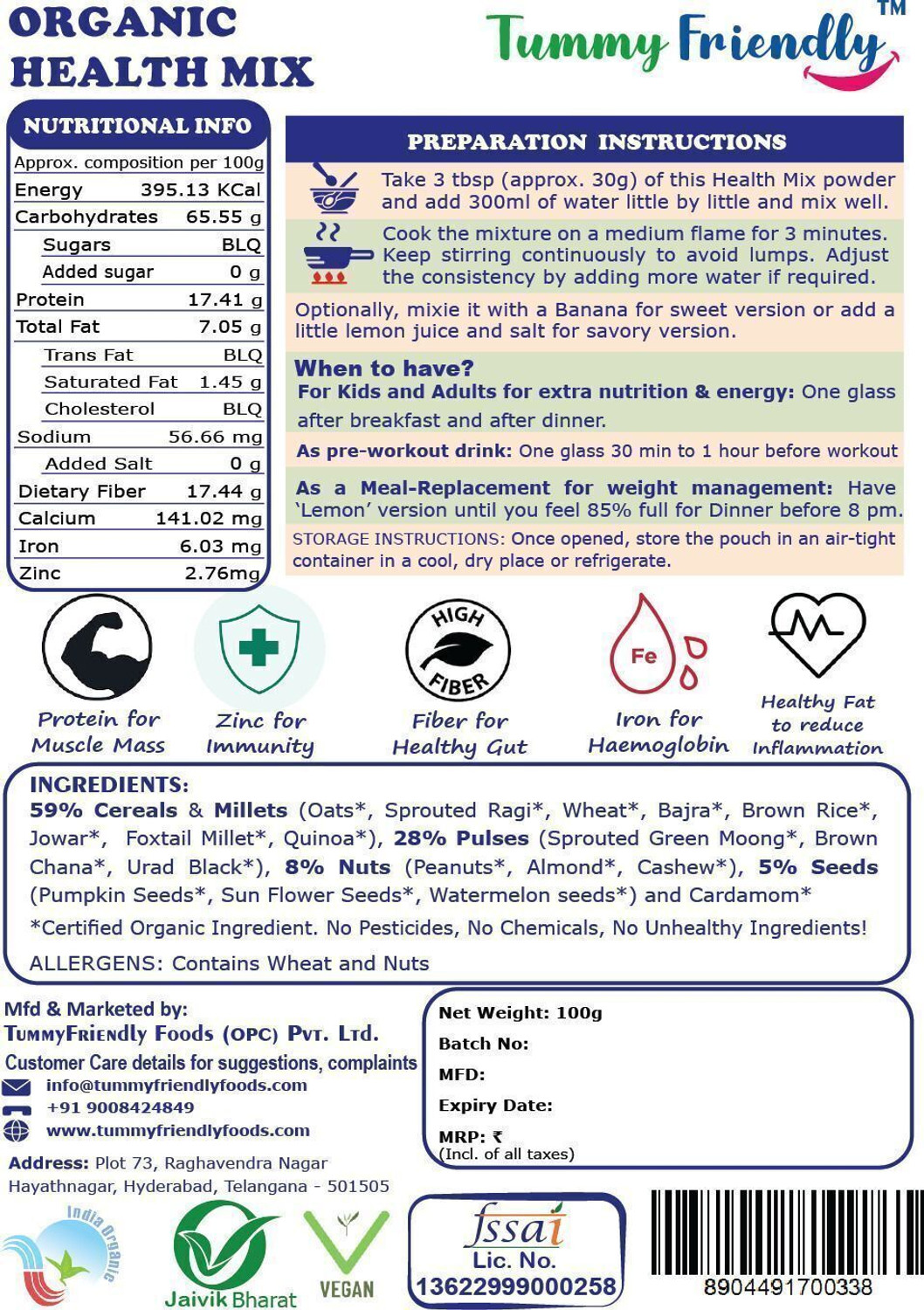 Image of TummyFriendly Foods USDA Organic Health Mix for Kids and Adults. No Chemicals, No Pesticides 400 g