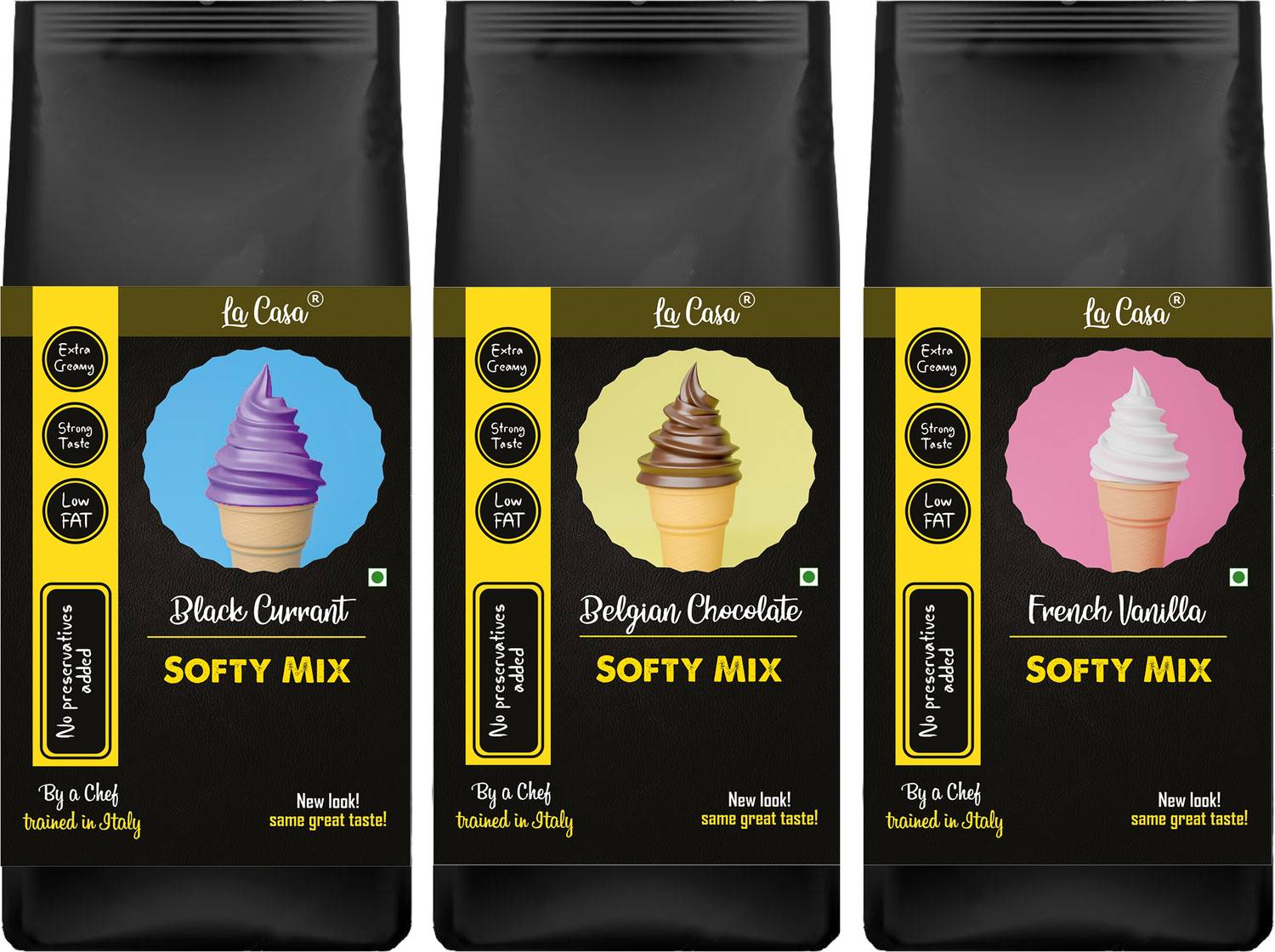 La Casa Soft Serve or Softy Premix - Vanilla+Chocolate+Black