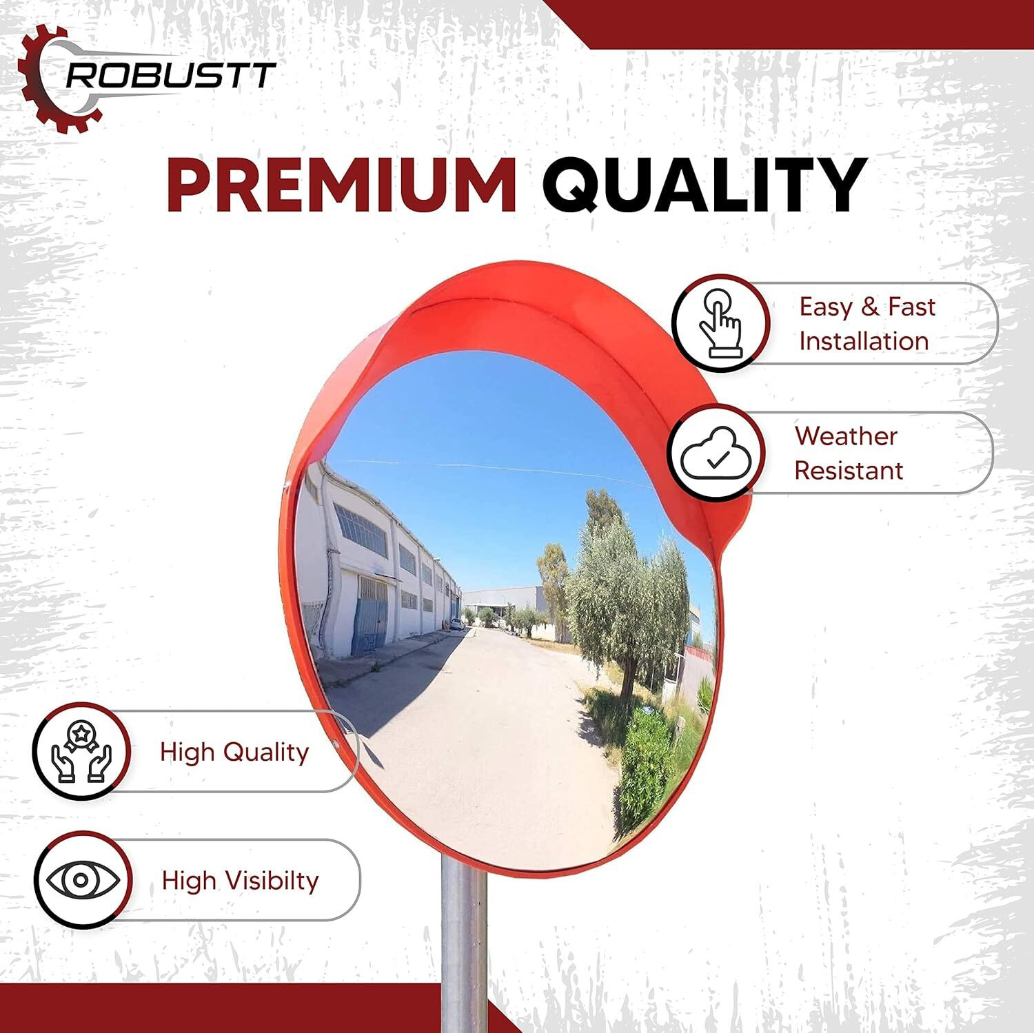 Image of Spotview Unbreakable Convex Mirror For Road Safety, Traffic Security 32 Inch Rearview Radar Mirror