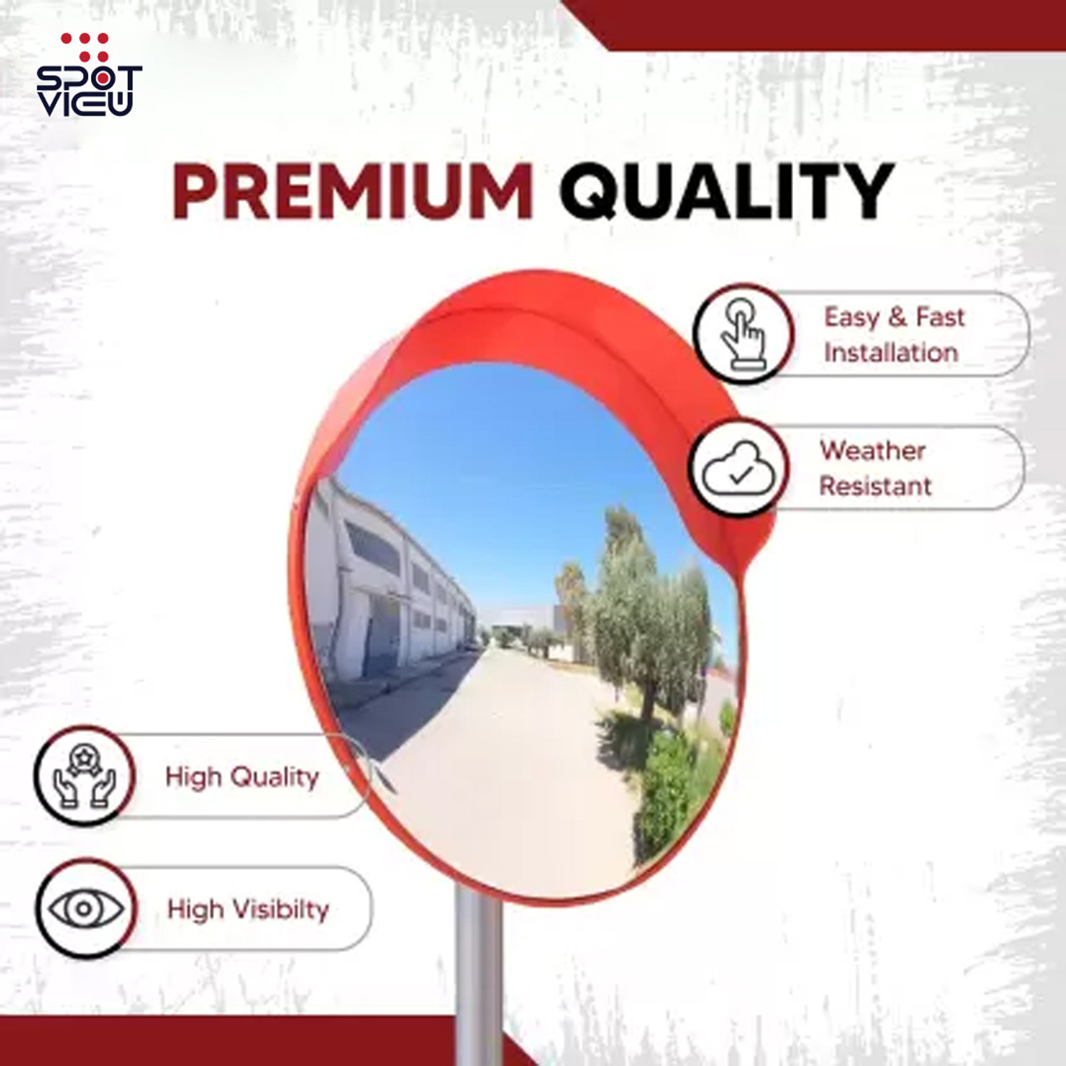 Image of Spotview Unbreakable Convex Mirror For Road Safety with Installation Kit 24 Inch Rearview Radar Mirror