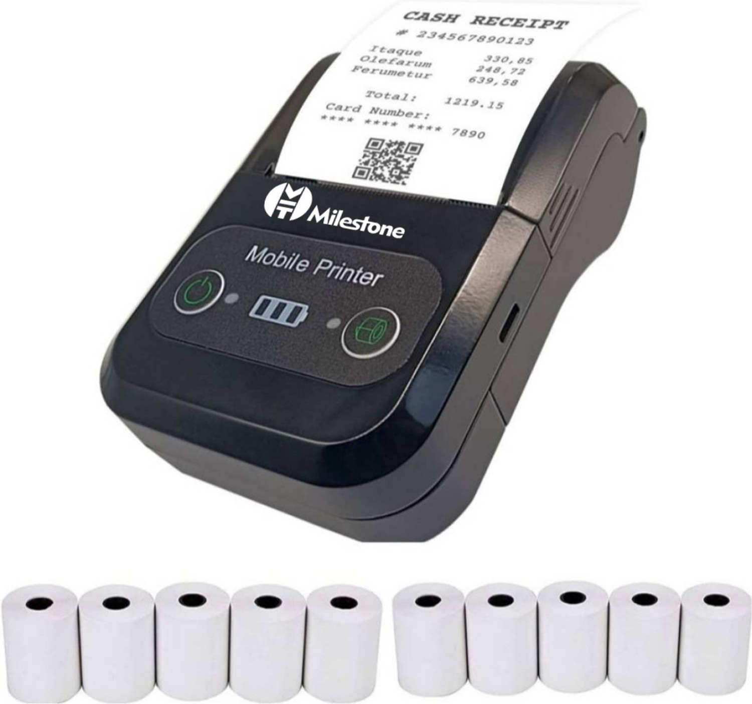 Image of Milestone MPT-II 58mm Thermal Printer Bluetooth Printer Android POS 2 Inch Receipt Bill Printer Printing Machine for Small Business, Restaurant Swiggy Zomato KOT, Shopping Mall, Mini Market - WITH 58MM x 15MTR 10PCS THERMAL ROLL Thermal Receipt Printer