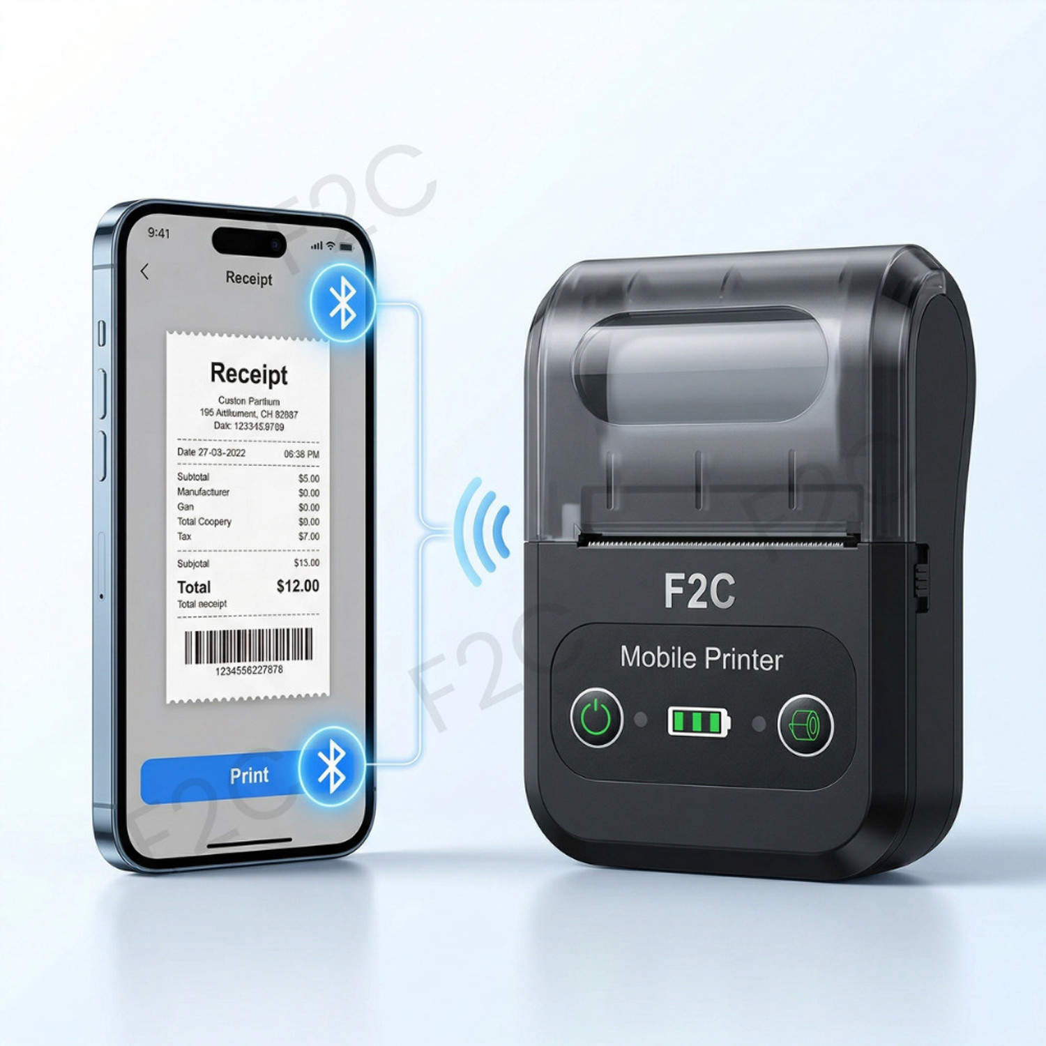 Image of F2C 58mm Thermal Receipt Printer Portable Mini Wireless Bluetooth 2 inch Thermal USB Receipt Printer with 2500mAh Rechargeable Battery, Compatible with Android, Windows Thermal Receipt Printer