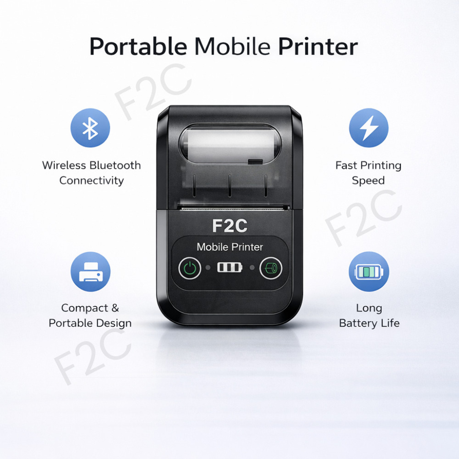 Image of F2C 58mm Thermal Receipt Printer Portable Mini Wireless Bluetooth 2 inch Thermal USB Receipt Printer with 2500mAh Rechargeable Battery, Compatible with Android, Windows Thermal Receipt Printer