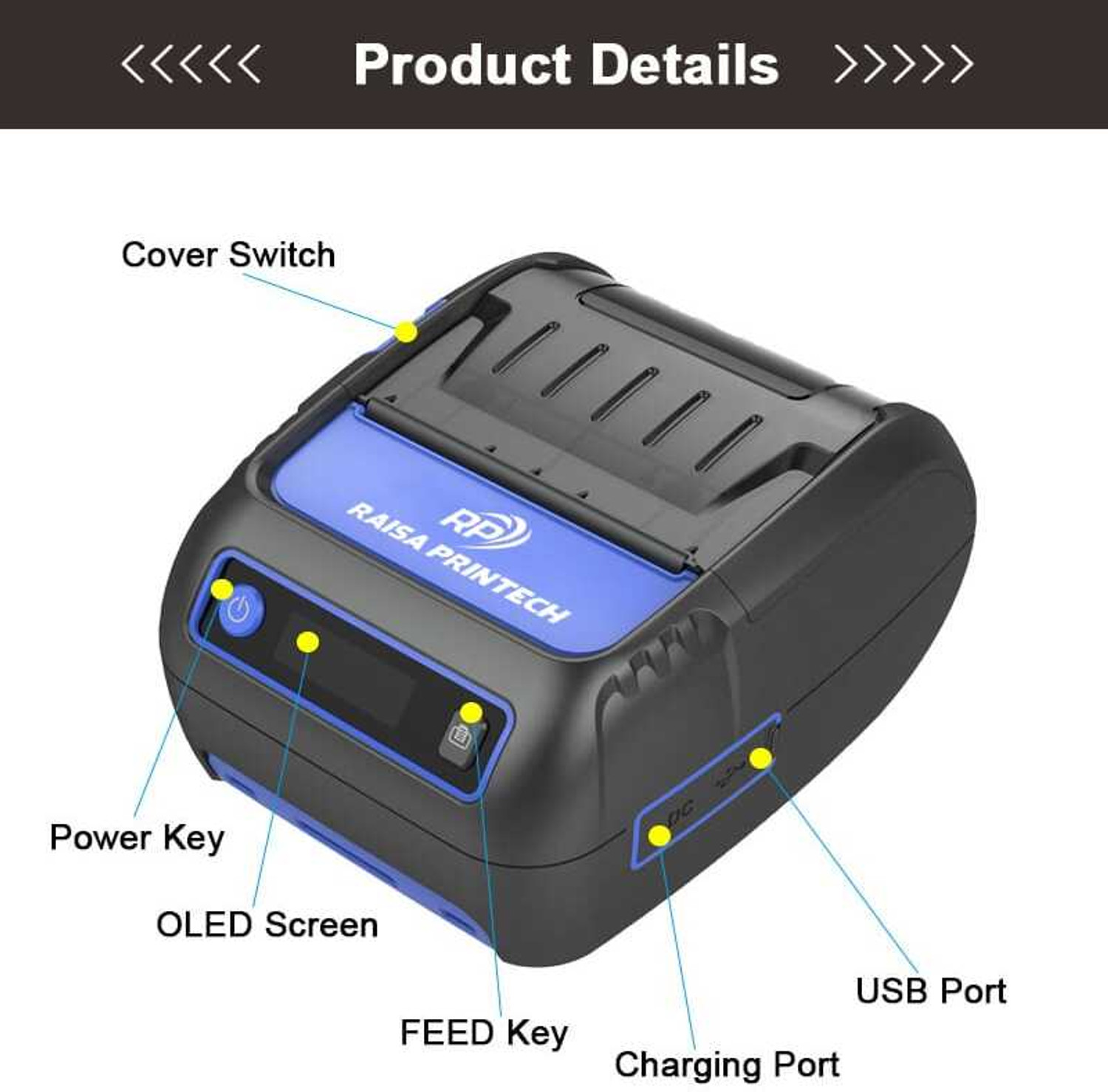 Image of RAISA PRINTECH Thermal 58mm Receipt / Label Printer with 1200mAh / 7.4V Battery Thermal Receipt Printer