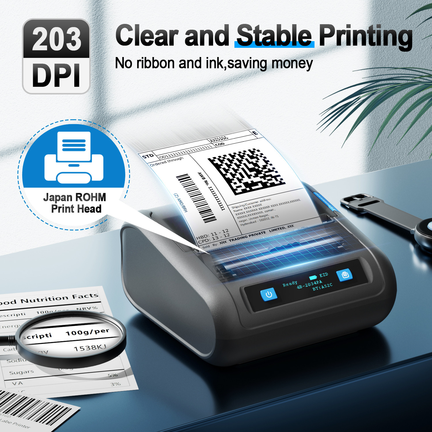 Image of HIROBOT Portable 3Inch Thermal Label Printer+80mm Receipt Printer 2in1, Adjustable Size Thermal Receipt Printer