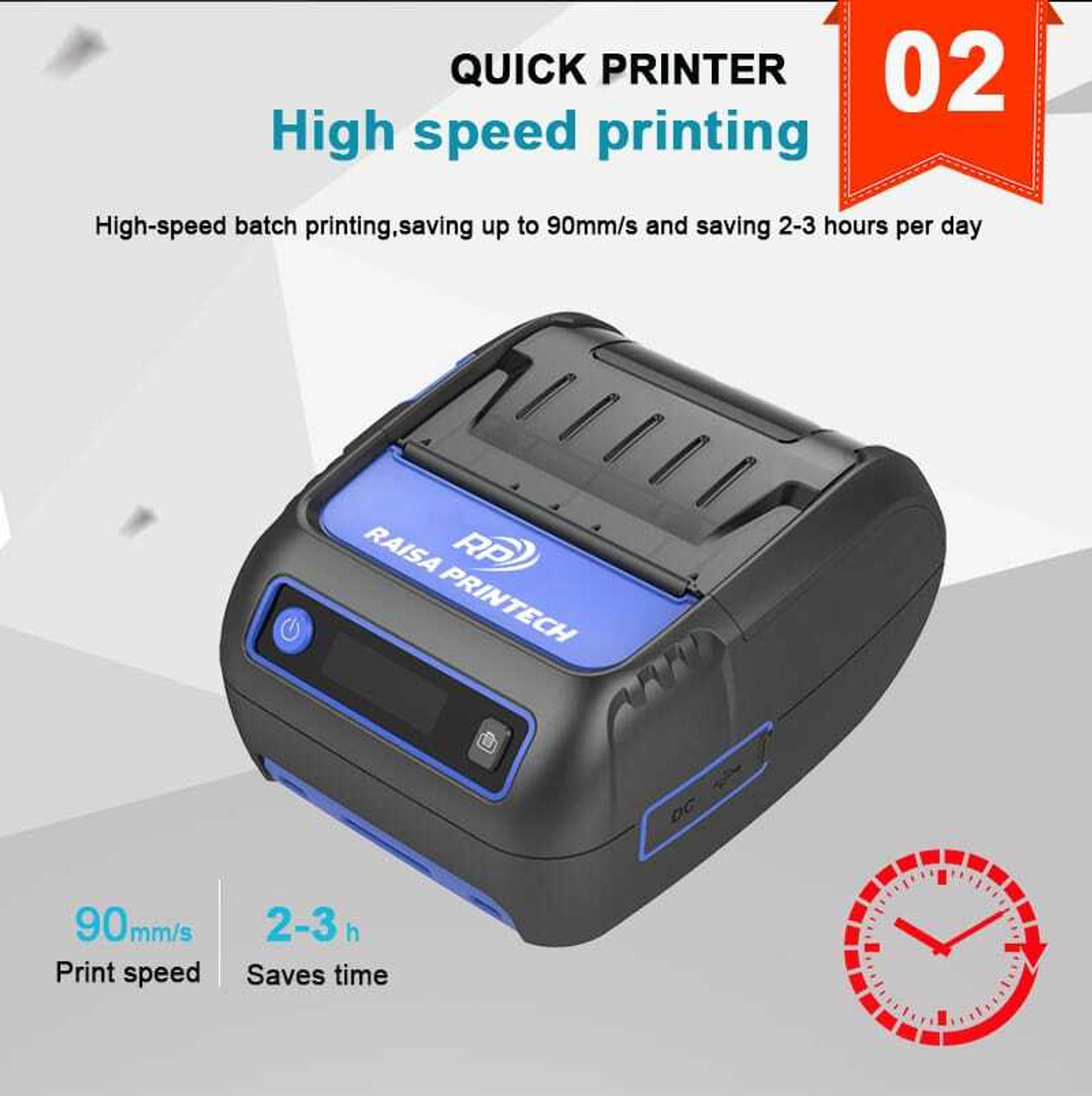 Image of RAISA PRINTECH Thermal 58mm Receipt / Label Printer with 1200mAh / 7.4V Battery Thermal Receipt Printer