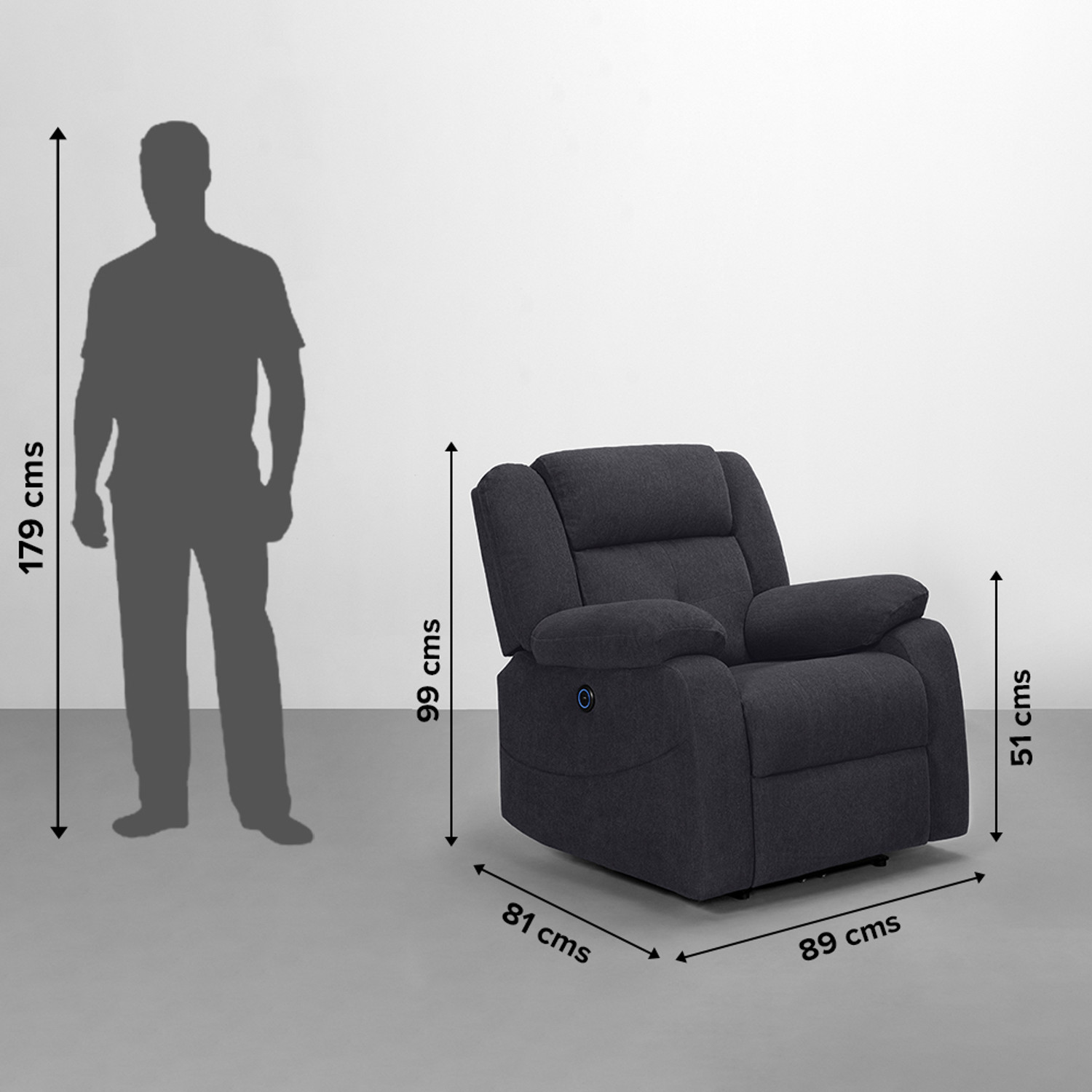Image of Sleepyhead RX7 Designed by Duroflex - Single Seater Motorized with USB Port & Side Pocket Fabric Powered Recliner