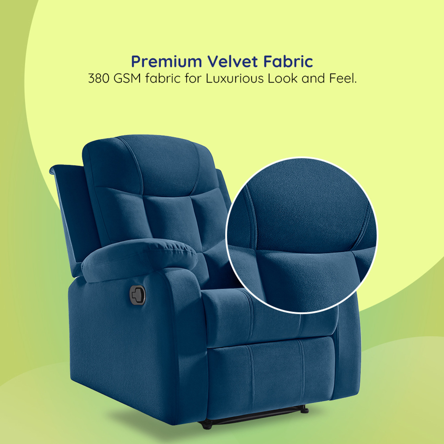 Image of Sleepyhead RX5 Ultra Designed by Duroflex - Single Seater Zig Zag Spring Suspension, Velvet Fabric Manual Recliner